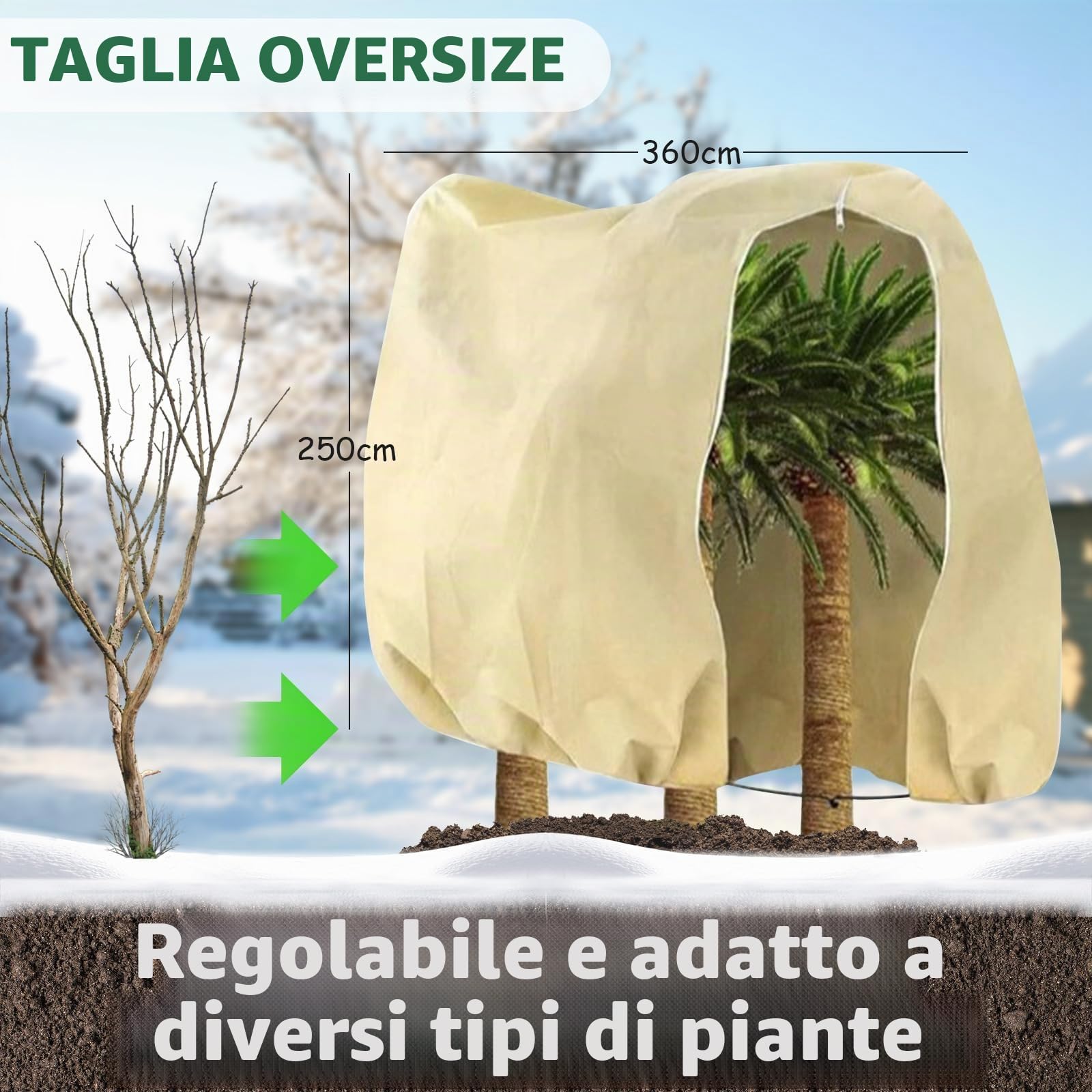 Copertura Piante Inverno, 250 x 360 CM XXL Tessuto Non Tessuto per Piante, Telo per Piante Inverno Antigelocon con Coulisse e Cerniera, Telo Copripiante Invernale Antigelo Traspirante 2 Pezzi