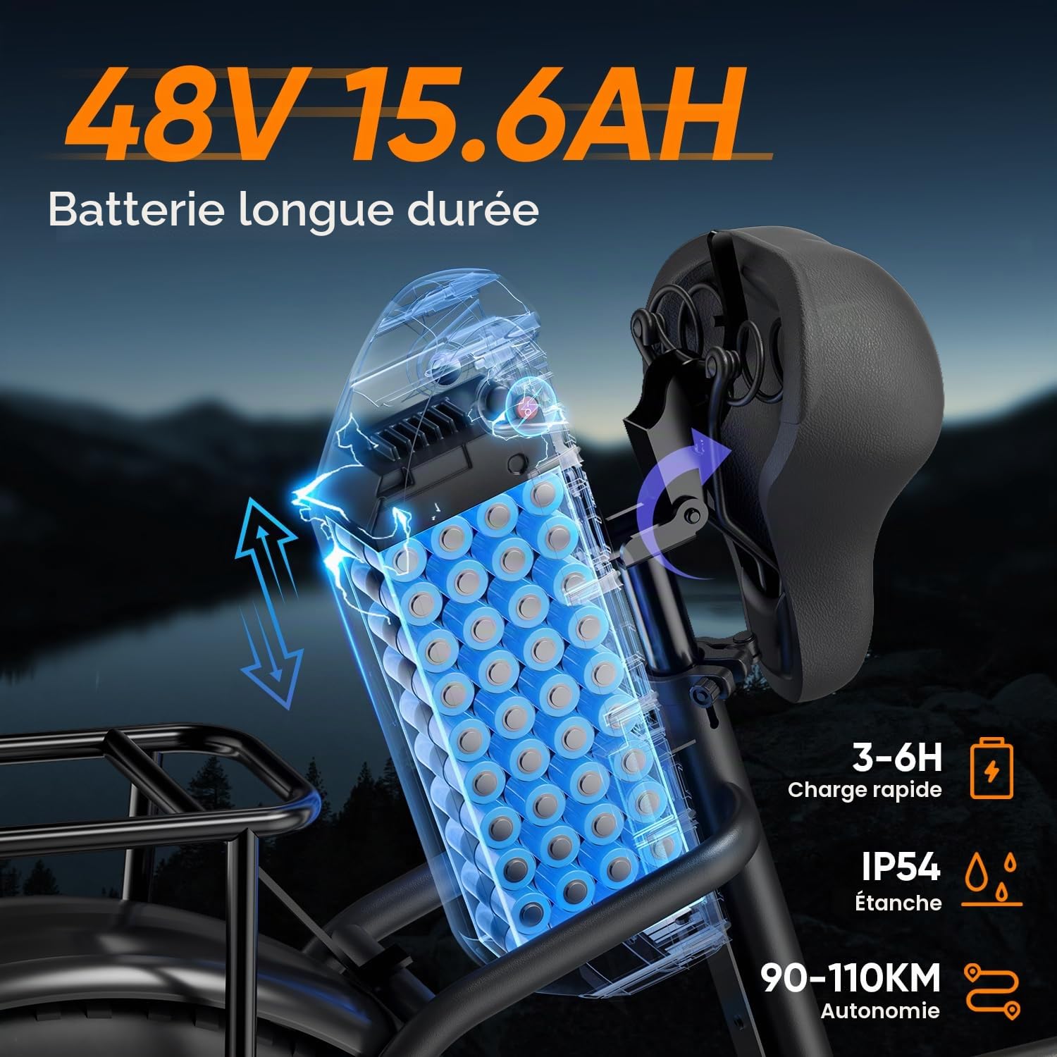 URLIFE 20" x 4.0 Vélo Électrique, VTT Électrique à Gros Pneus avec Batterie Amovible 48 V 15,6 Ah, écran LCD Couleur, 7 Vitesses, Jusqu'à 110 km D'autonomie, avec Suspension Avant pour Adultes