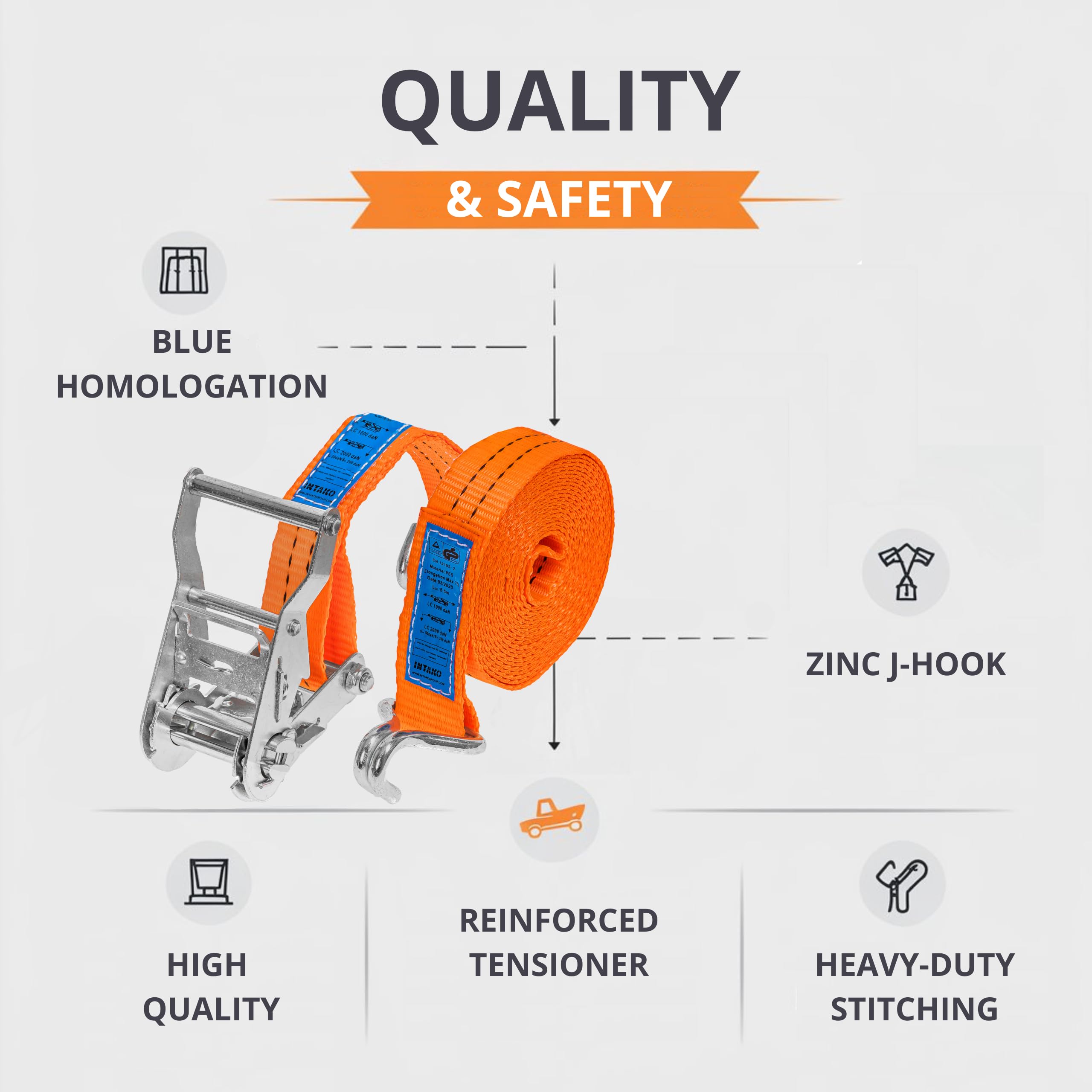 Cinghia Di Ancoraggio A 2 Parti Con Ergo Cricchetto, 5000 Kg Colore, Cinghie A C - Foto 6