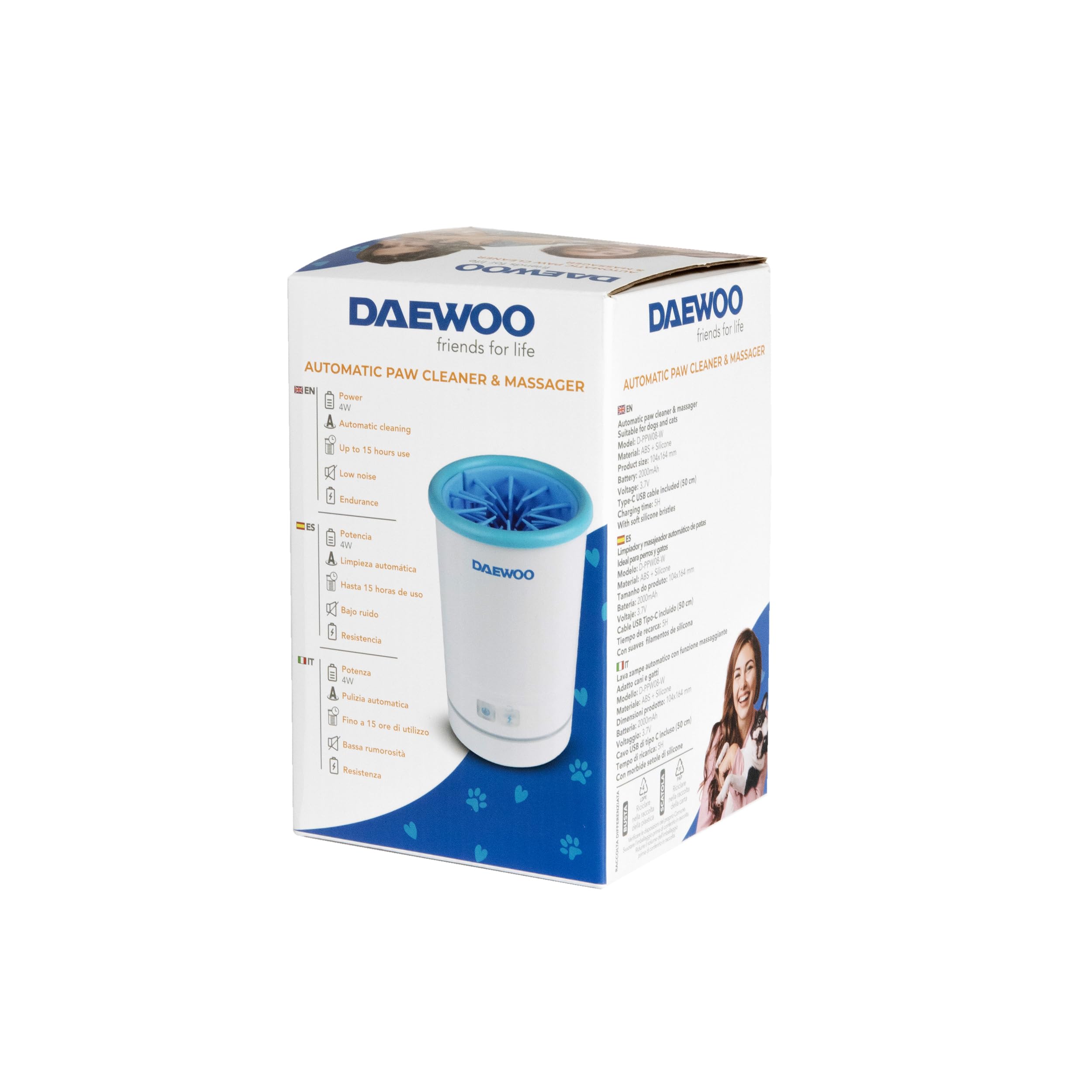 Daewoo - Pulisci Zampe Cane Elettrico con Massaggiatore Integrato, Lava Zampe per Cani e Gatti con Setole Morbide in Silicone, Bassa Rumorosità, Batteria Ricaricabile, Cani e Gatti Accessori