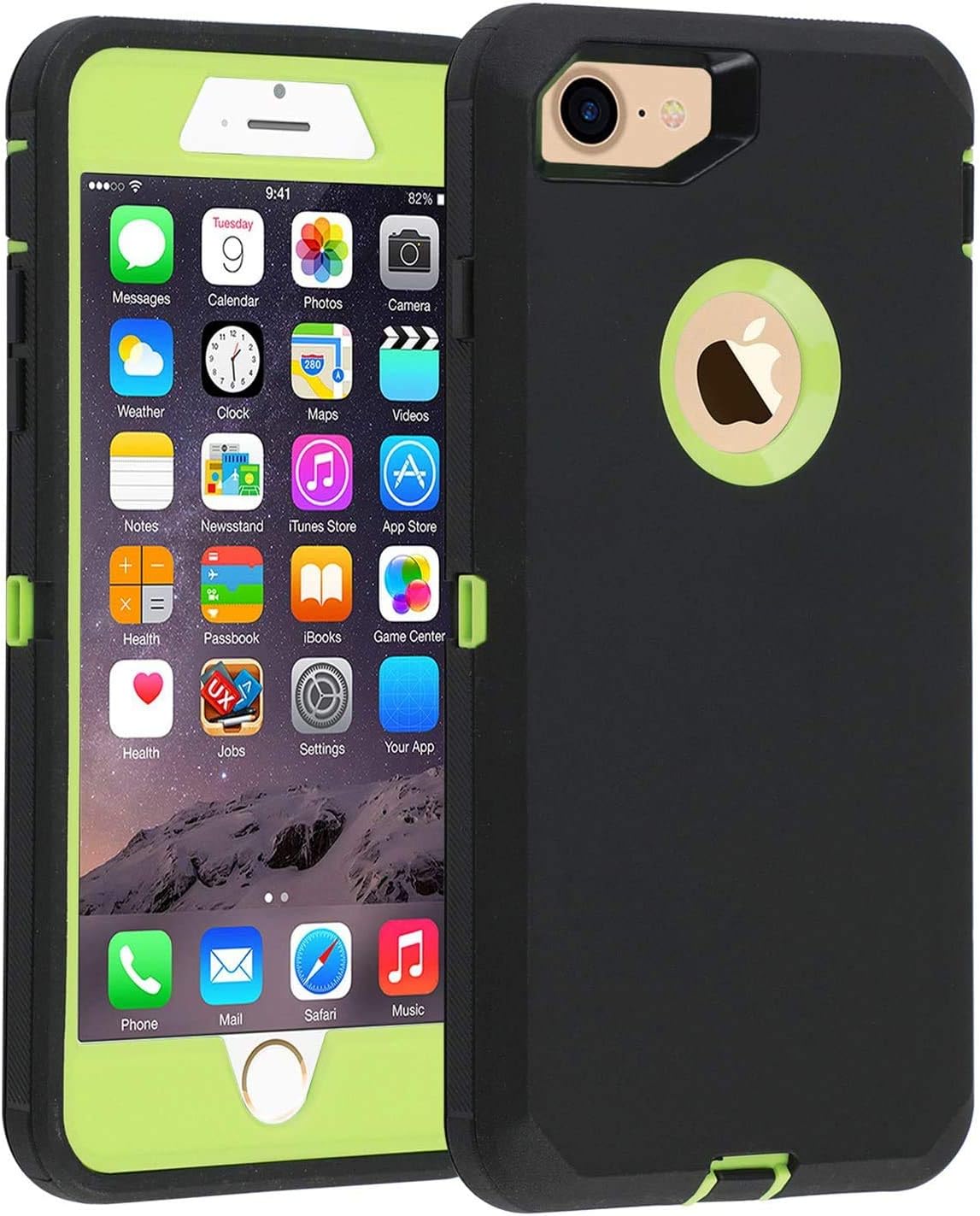 Co-Goldguard Case for iPhone 7 Heavy Duty iPhone 8 Cover Durable 3 in 1 Built-in Screen Protector Hard Cover Dust-Proof Shockproof Drop-Proof Shell (Black&Green)