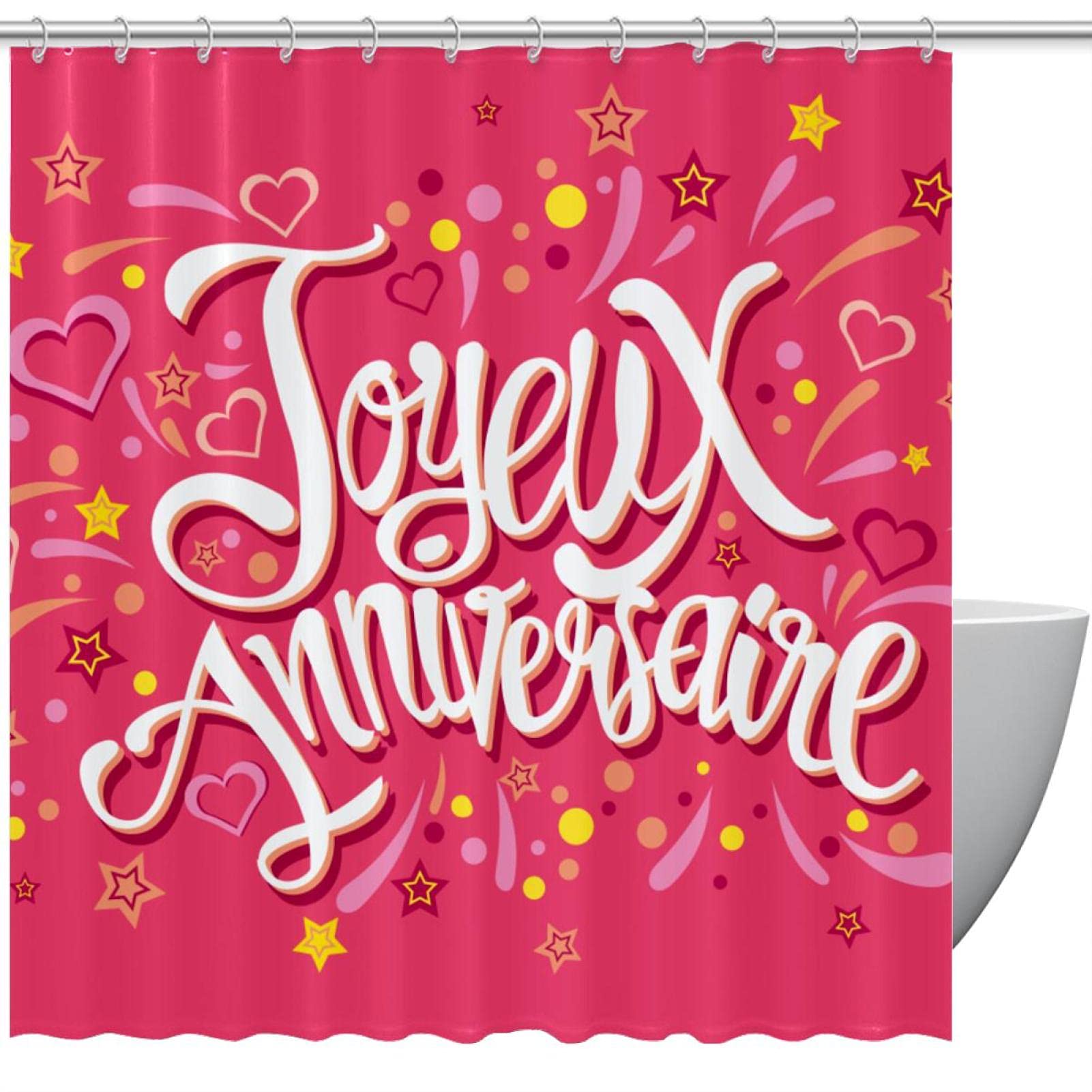 Tenda Da Doccia Happy Birthday – Poliestere Stampato Con Ganci Inclusi – Allegra E Colorata