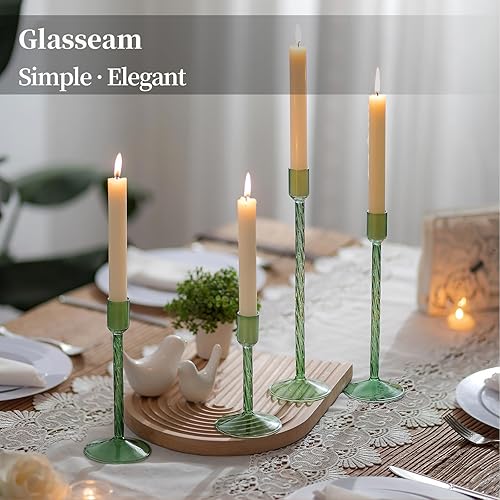 Miniatura 2 de Glasseam Portavelas de cristal verde juego de 4 portavelas alto para velas cónicas modernos portavelas decorativos para centro de mesa, boda,