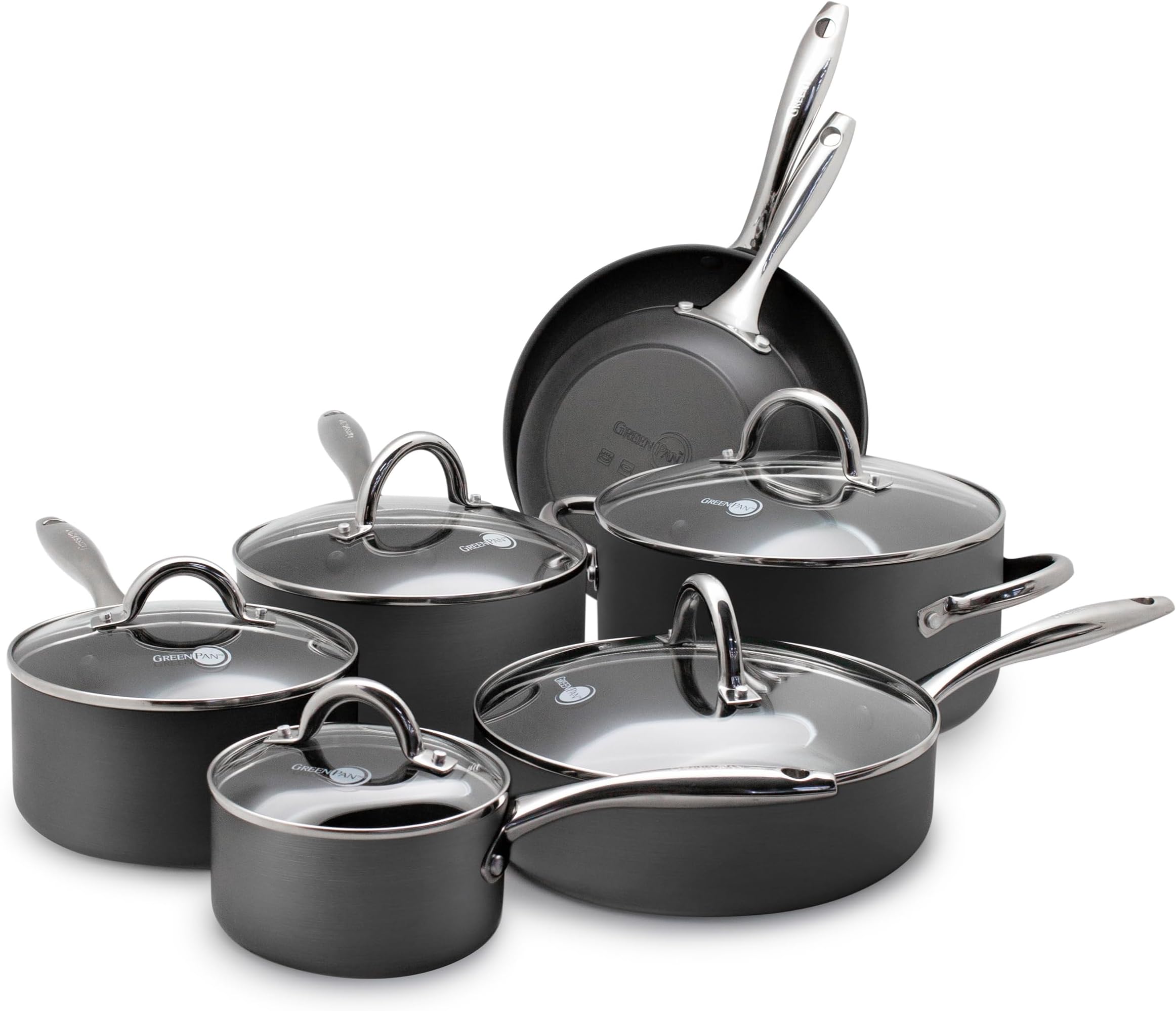 GreenPan Madison Hard Anodized Healthy Ceramic 12 Piece Cookware Pots and Pans Set