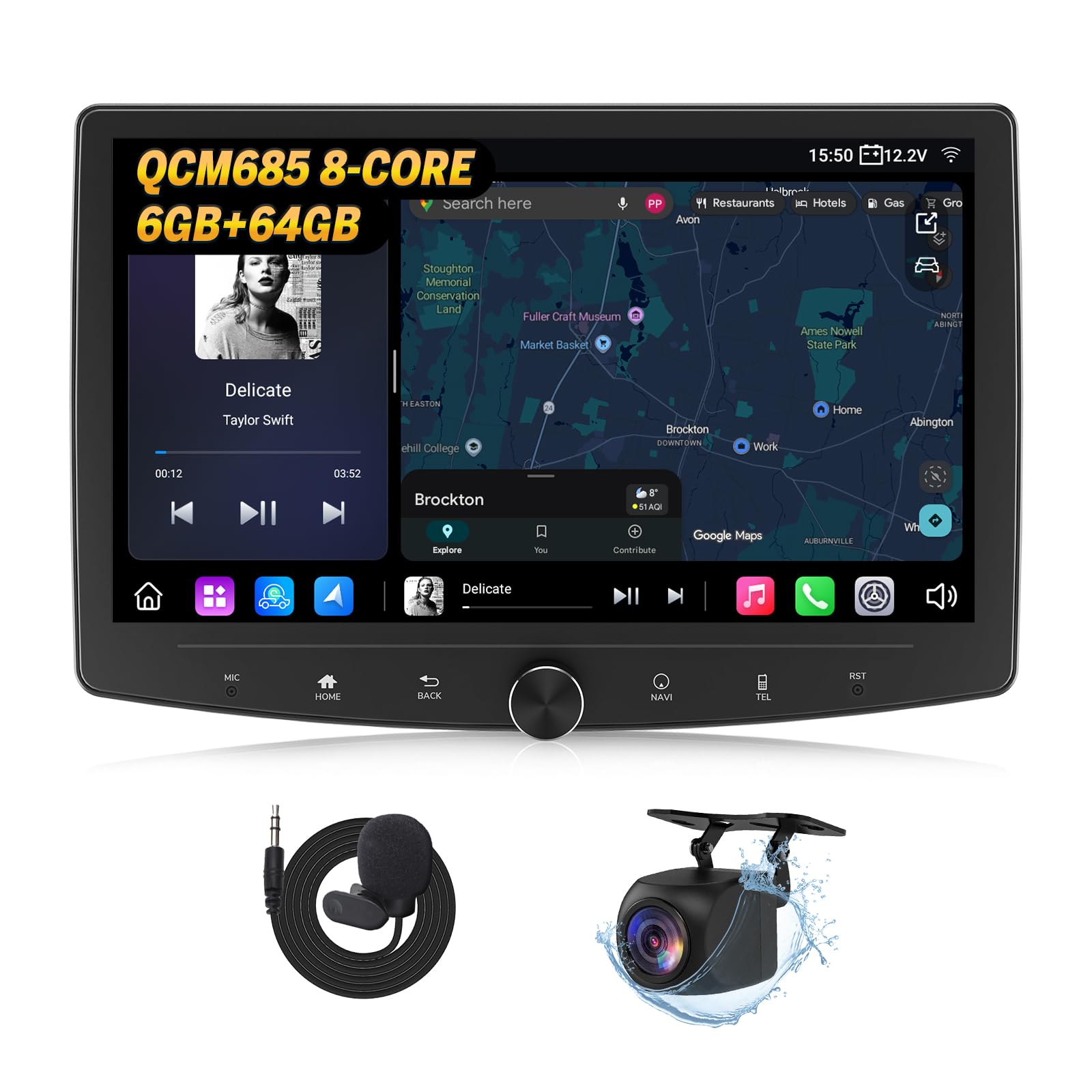 Eonon 10,1 Zoll Android 14 Radio Stereo Double Din GPS 4G LTE CarPlay Android Auto MirrorLink Bluetooth DSP USB SWC Unterstützung Rückfahrkamera Autoradio UX7SK-PLUS