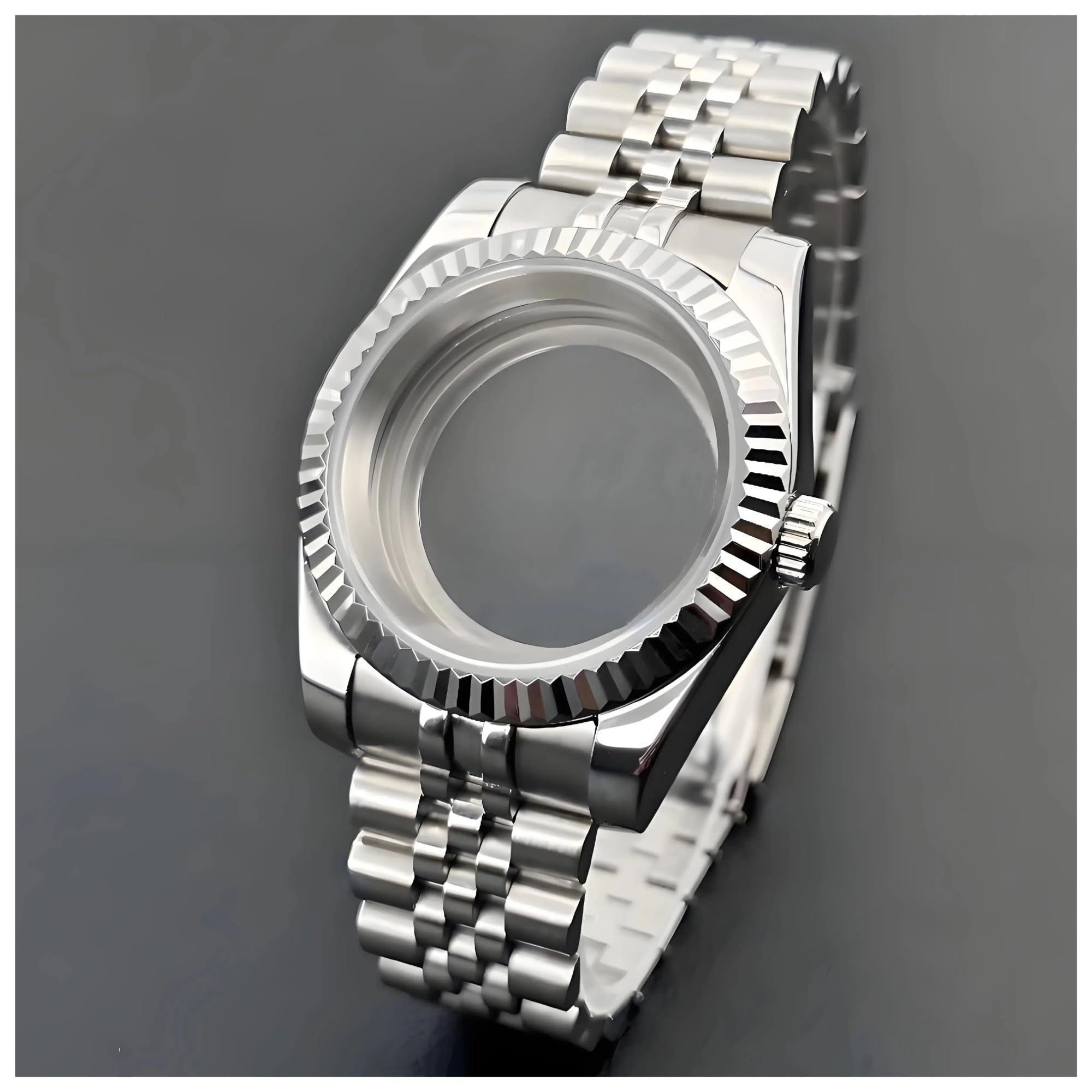 1PC 36mm/39mm geriffelte Lünette NH35 Gehäuse Saphirglas passend for Nh35 Nh36 Uhrwerk for SK DJ Ersatzteil