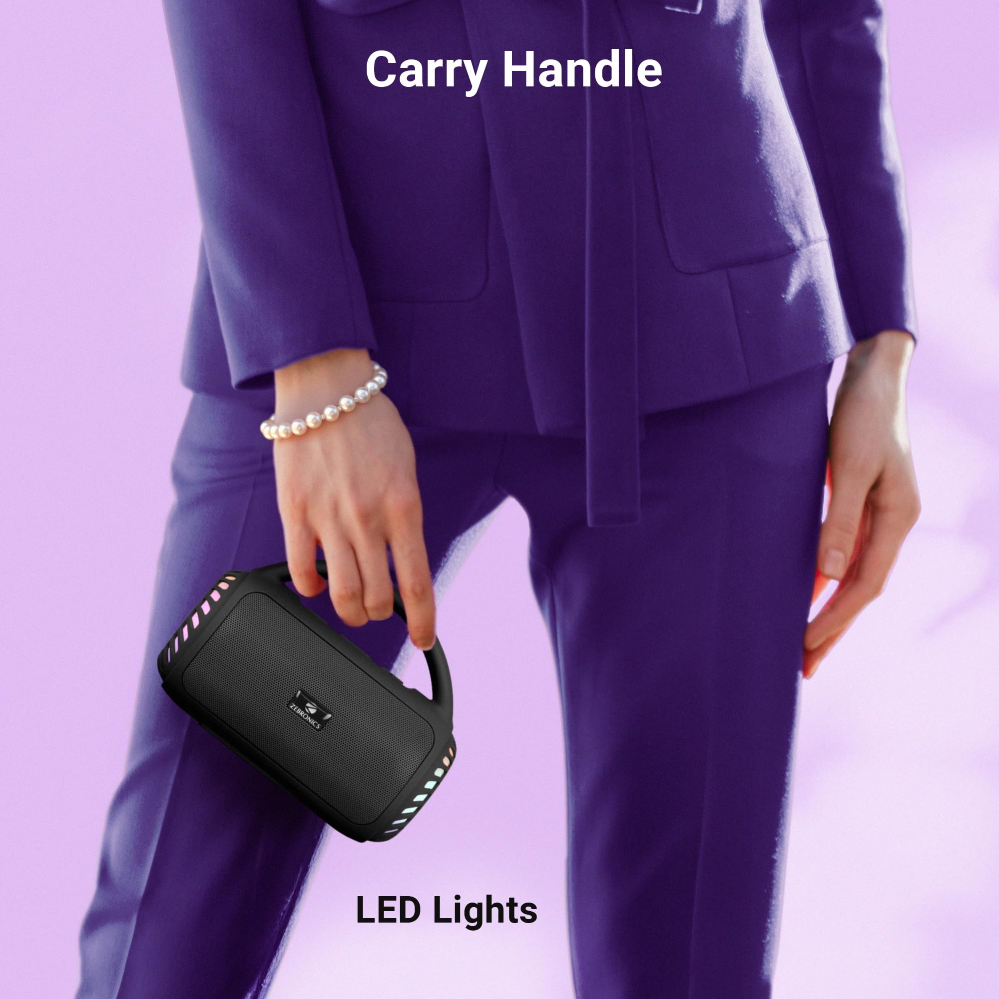 Zebronics Portable Bluetooth Speaker, 8W, Upto 18 Hours Playback, BTv5.3, mSD, TWS, USB, 8 Multi-Color LED Modes, Call Function, Type-C Charge, Deep Bass, Carry Handle (County 5 Plus, Black) — Amazon image 6