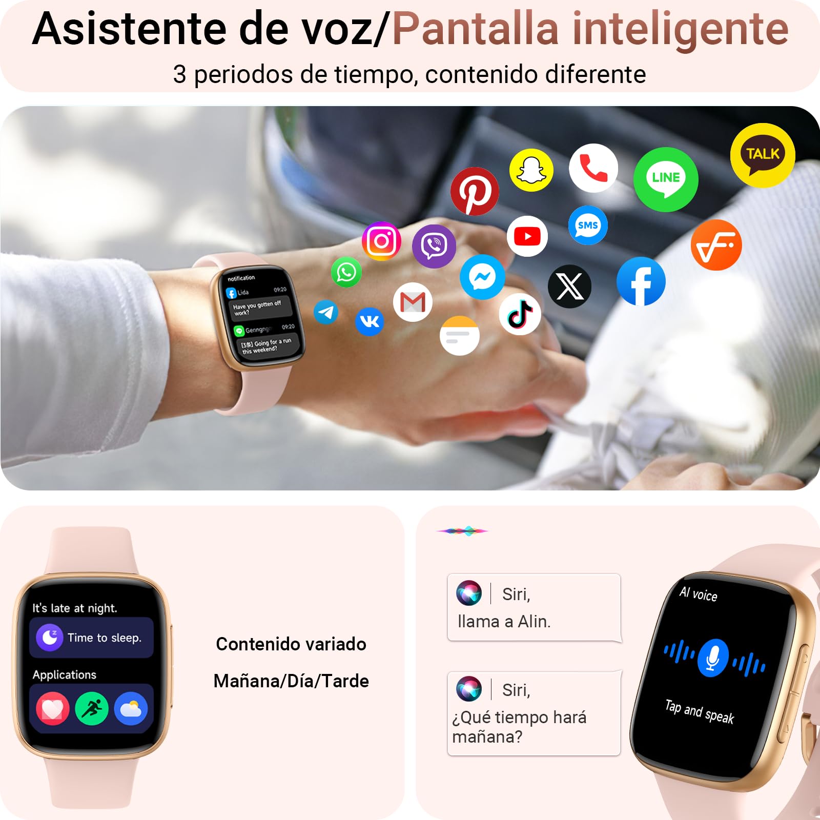 Reloj Inteligente Mujer 1.85" AMOLED Smartwatch Mujer con Llamadas y Asistente de Voz, 3ATM Whatsapp Notificaciones, SpO2/Pulsómetro/Monitor de Sueño, 110 Modos Deportes para iPhone Samsung Android