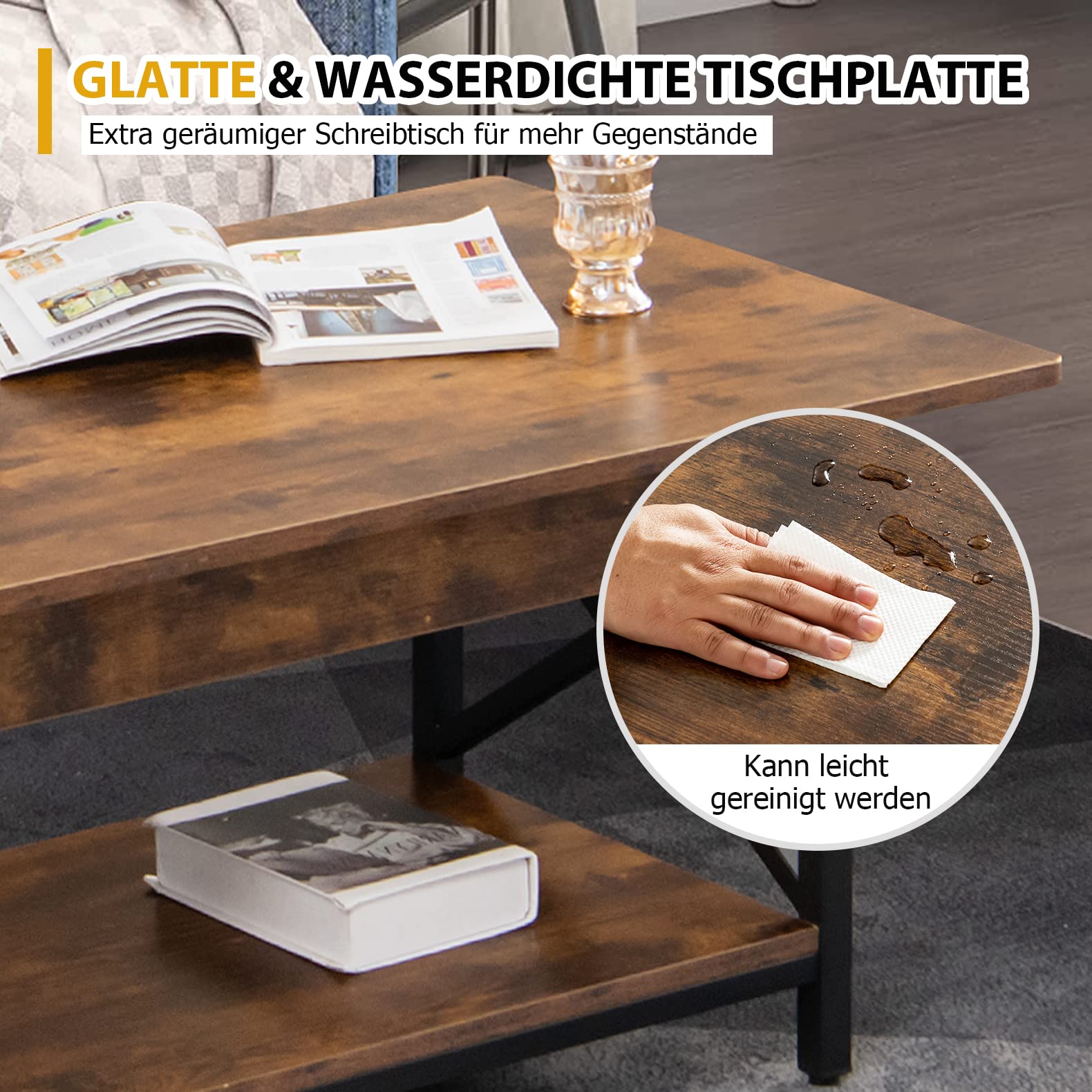 COSTWAY Salontafel van glas, glazen tafel met 2 niveaus, woonkamertafel