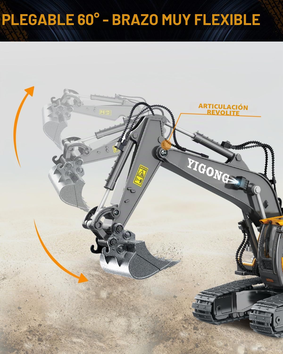 Juguete de excavadora teledirigida para niños - Excavadora RC con pala de metal, rotación de 680°, luz y efectos de sonido, regalo de cumpleaños de Navidad niño 6 7 8 9 10 11 12 años