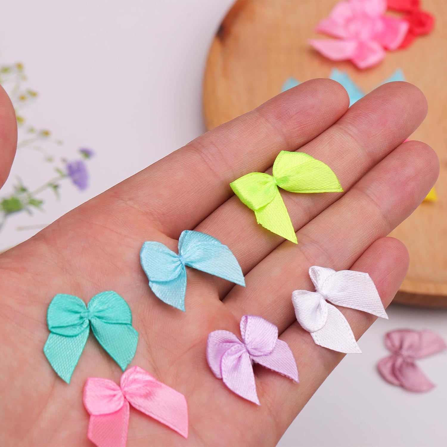 280PCS LYLSDUKPZ 1 * 1 Inch Premade Satin Ribbon Mini Craft Bows, Colorful Small Fabric Bows for Party Deco, Clothes Ornament, Cheer Pins, Wooden Clothes Pins, Gifts, Cake, DIY Embellishments - Image 7