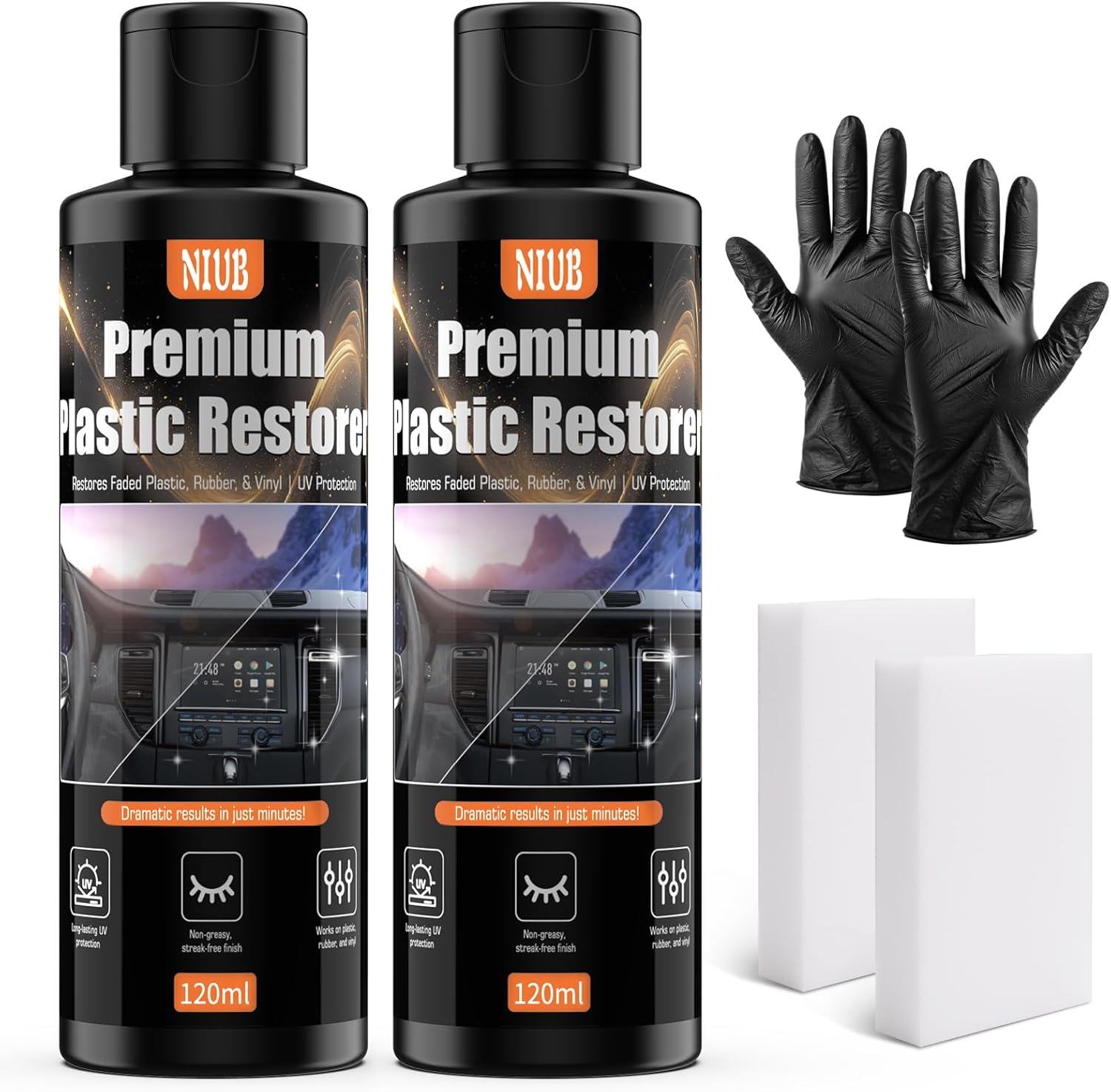 240ml Indoor Safe Trim Restorer, Plastic Restorer for Cars, Car Plastic Restorer, Black Plastic Restorer, Fast-Drying, Waterproof, Long-Lasting Shine & Protection,Indoor Plastic Surfaces Use Only