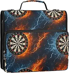 Fichários de 3,8 cm com 3 anéis, estampa de chamas, azul e vermelho, bolsa de fichário para ensino médio com alça, pasta de portfólio de armazenamento de negócios com alça, 34,5 x 31,5 x 9 cm