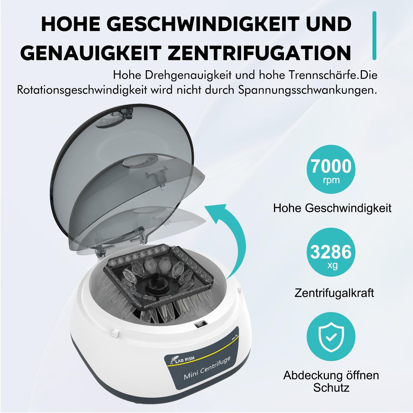LABFISH Mini-Zentrifuge 7000 RPM,3286 x g RCF,Labor Tisch-Mikrozentrifuge mit 3-in1 Rotor für 12 wissenschaftliche Zentrifugenröhrchen mit 0,2/0,5/1,5/2ml Fassungsvermögen und 32×0,2ml PCR-Streifen