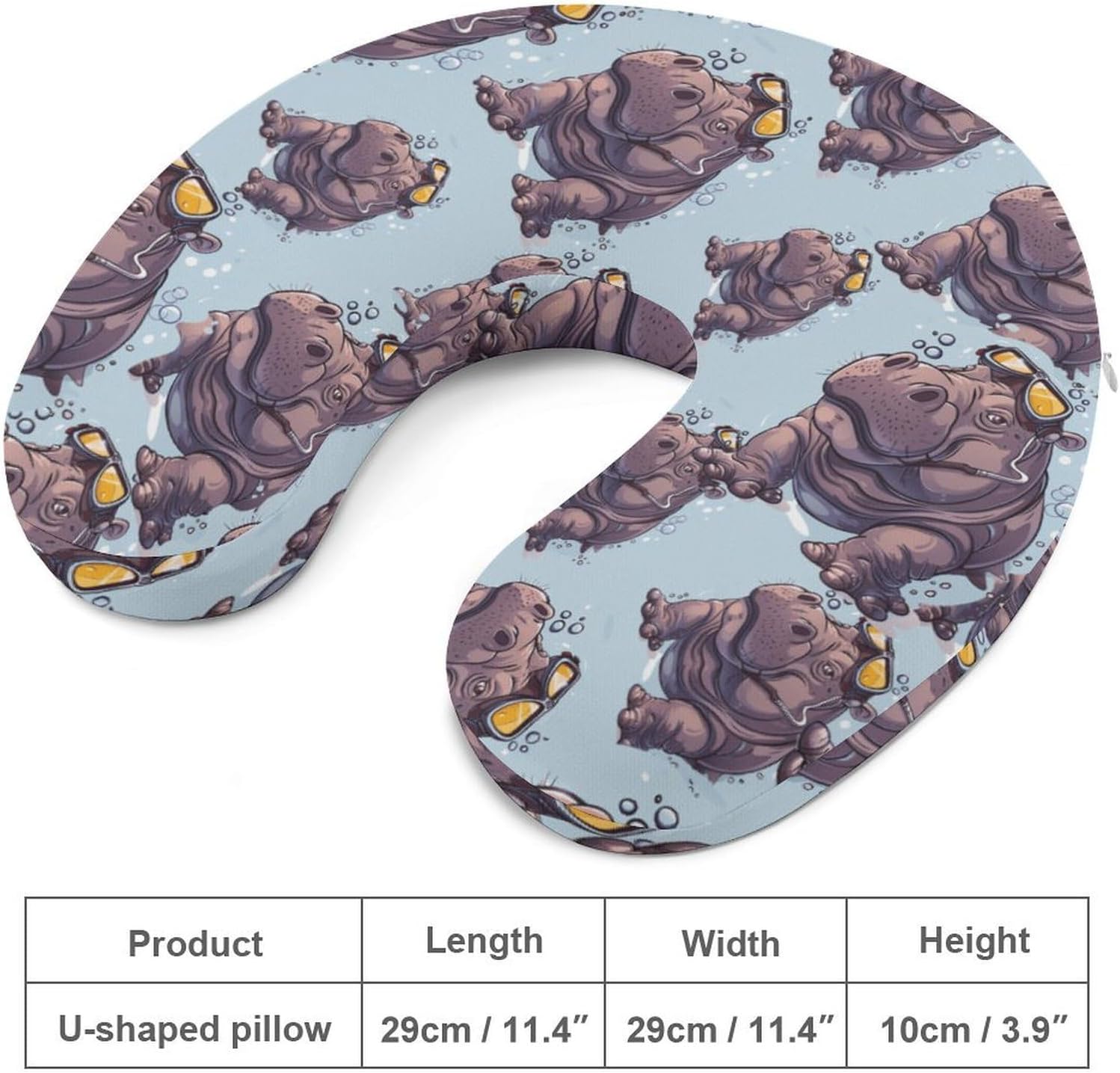 Diving Hippo Travel Pillow U Shape Neck Pillow Washable Pillowcase for Sleeping Chair
