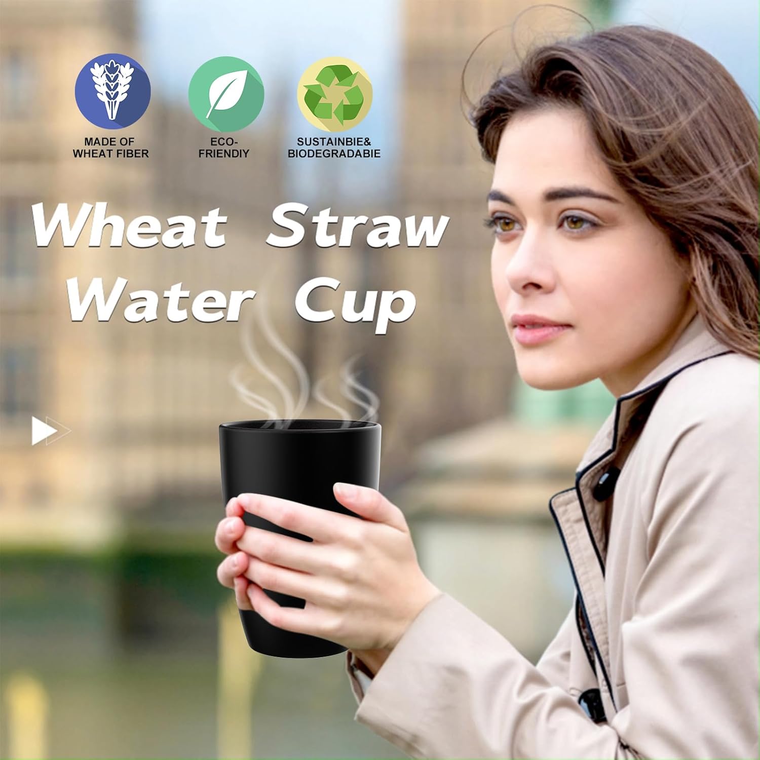 Wrova Wheat Straw Cups 6 PCS Good Alternative to Plastic Reusable Cups 20 oz Unbreakable Drinking Cup Reusable Dishwasher Safe Water Plastic Glasses Black - Image 6