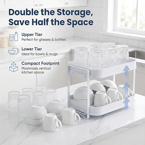 Miniatura 3 de Zosenley Escurridor de tazas de 2 niveles con escurridor extraíble, organizador de tazas de hierro a prueba de óxido, soporte de secado de botellas