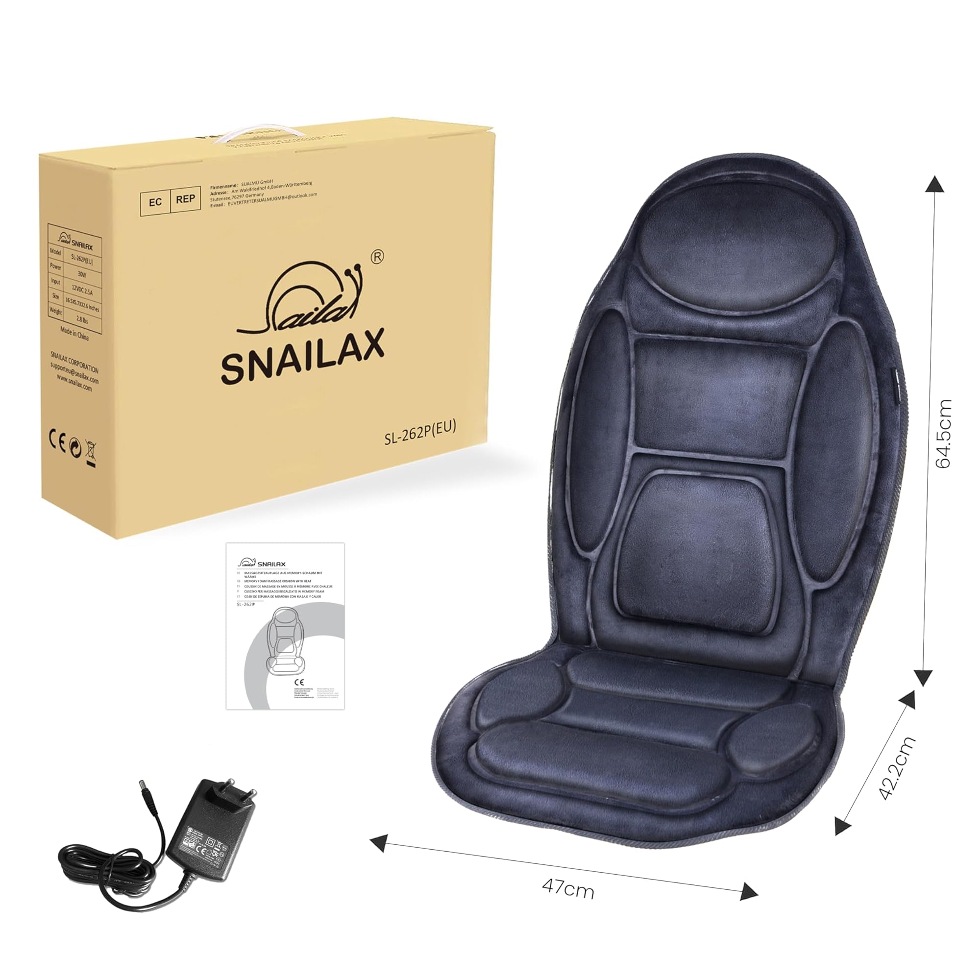 Snailax Coussin de massage avec vibration pour le dos, siège de massage pour maison et bureau, cadeau homme femme
