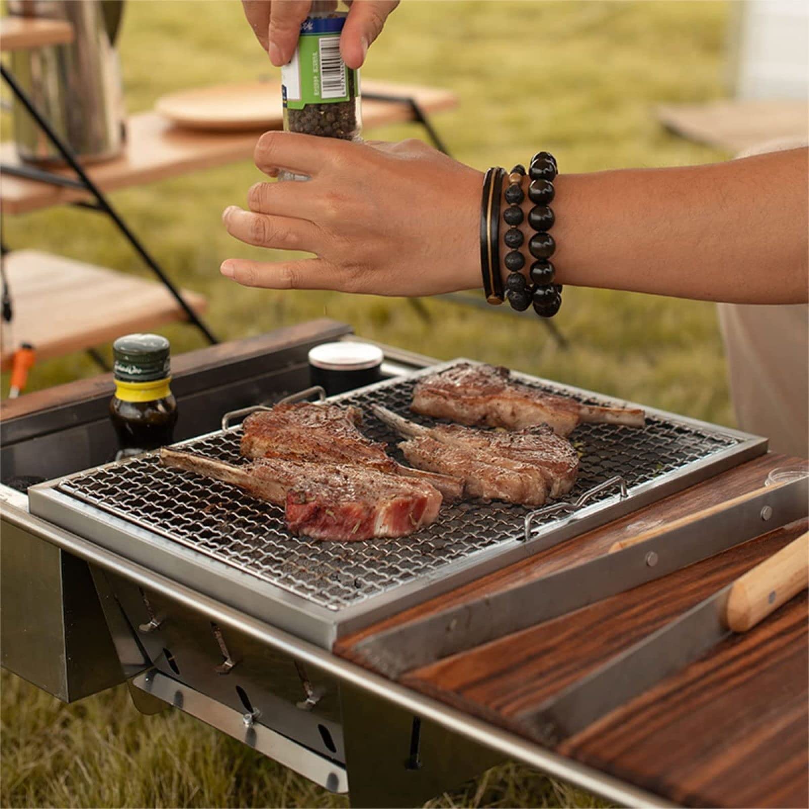 Barbacoa a la Parrilla de carbón Barbacoa portátil - Barbacoa Plegable de Acero Inoxidable Parrilla de Mesa para Acampar Cocina en el Patio Trasero Picnic Viajar