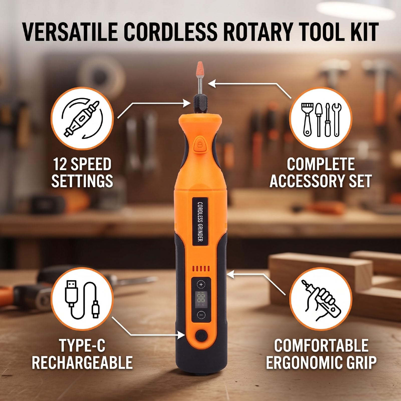 Kit de Herramientas Rotativas Inalámbricas, 12 Velocidades