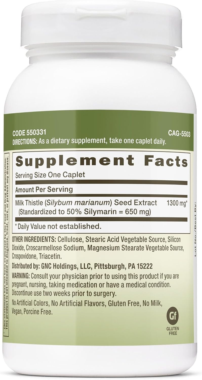 GNC Herbal Plus Milk Thistle 1300mg, Extra Strength, 120 Caplets