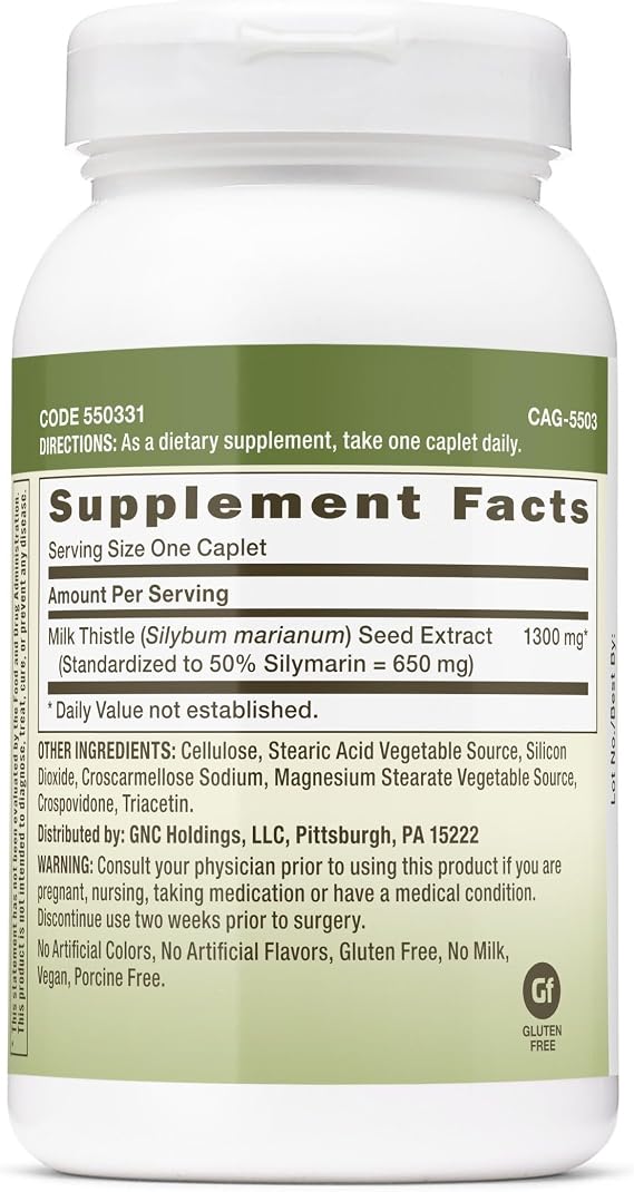 GNC Herbal Plus Milk Thistle 1300mg, Extra Strength, 120 Caplets
