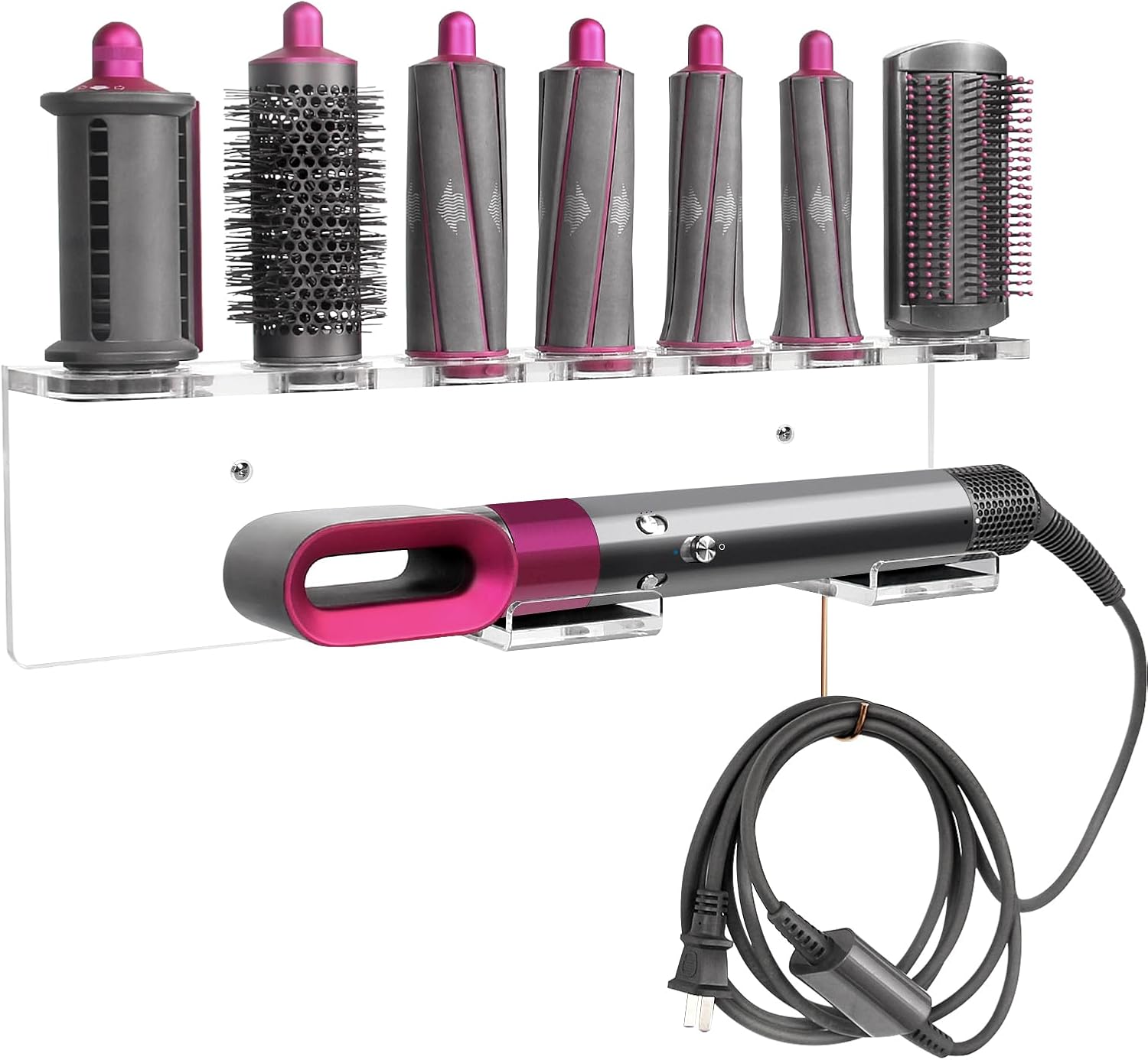 Affogato Acrylic Wall Mount Holder Compatible with Dyson Airwrap Styler and Accessories Organizer Rack for Wand Brushes Barrels, Clear