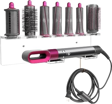 Affogato Acrylic Wall Mount Holder Compatible with Dyson Airwrap Styler and Accessories Organizer Rack for Wand Brushes Barrels, Clear