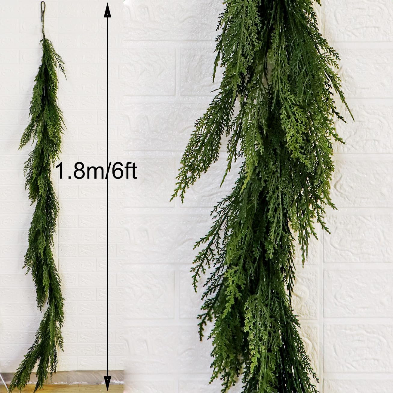 Artificial Cedar Garlands Realistic, Real Touch Winter Cedar Pine Garland for Christmas Decorations, Green Faux Greenery Cypress Pine Garland for Table, Mantle, Indoor Outdoor Decor (1, 6FT) - Image 2