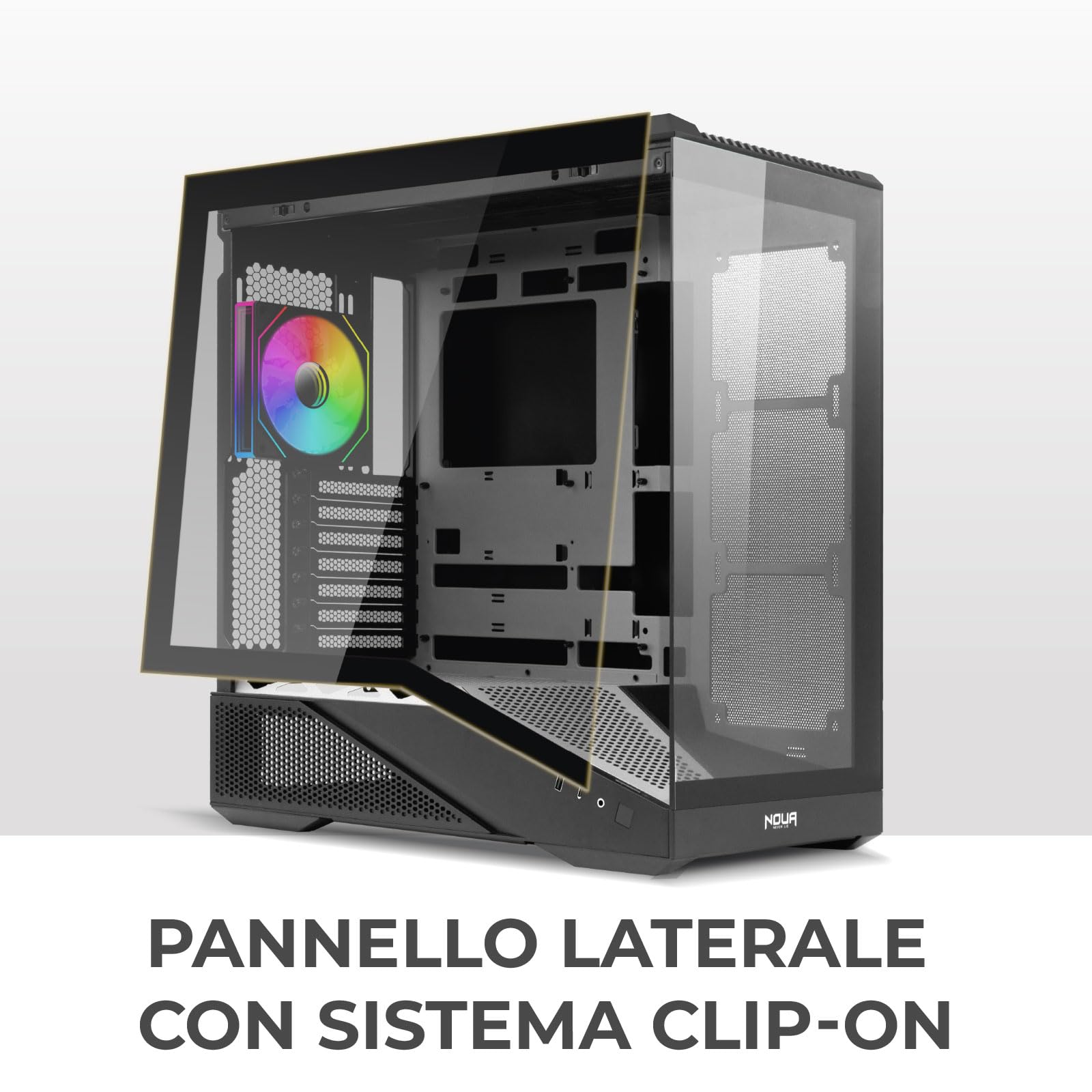 Noua Cool G5 - Caja ATX para PC Gaming, 0,60 mm, SPCC, 4 ventiladores Dual Halo RGB, 5 V, 3 pines, ADD, RGB, vidrio templado, 3 puertos USB 3.0/2.0, paneles laterales de cristal templado