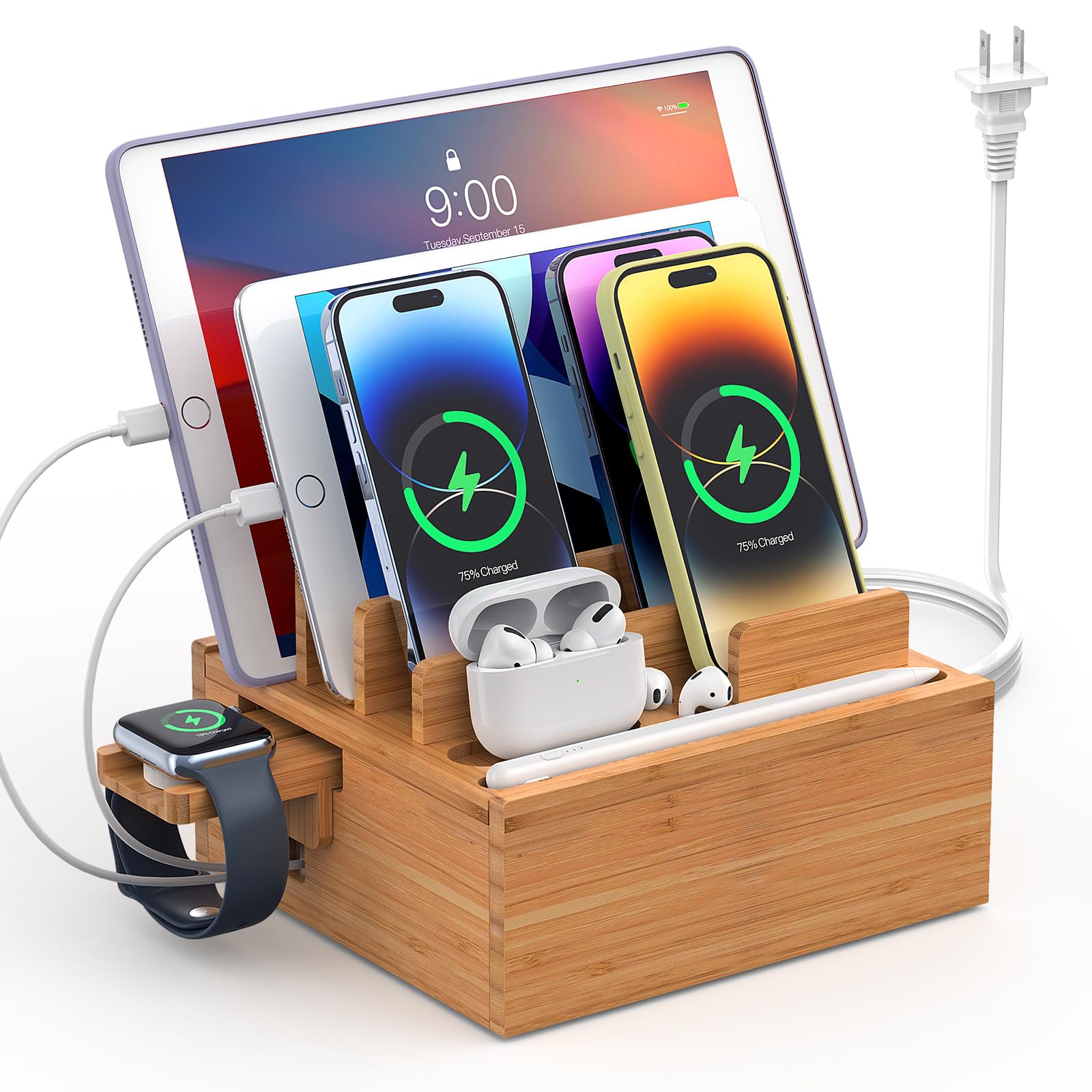 Amazon.com: Pezin & Hulin Bamboo Charging Station Holder with 5