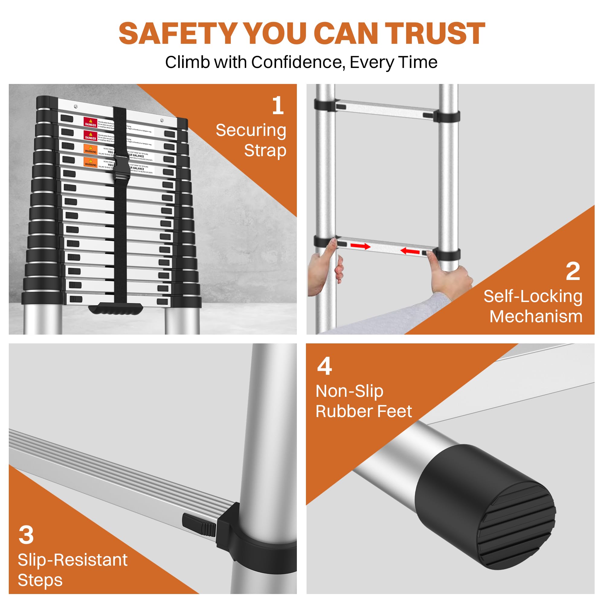 BonKaso VertiPro Telescopic Ladder - 20.5ft, 16 Steps -3