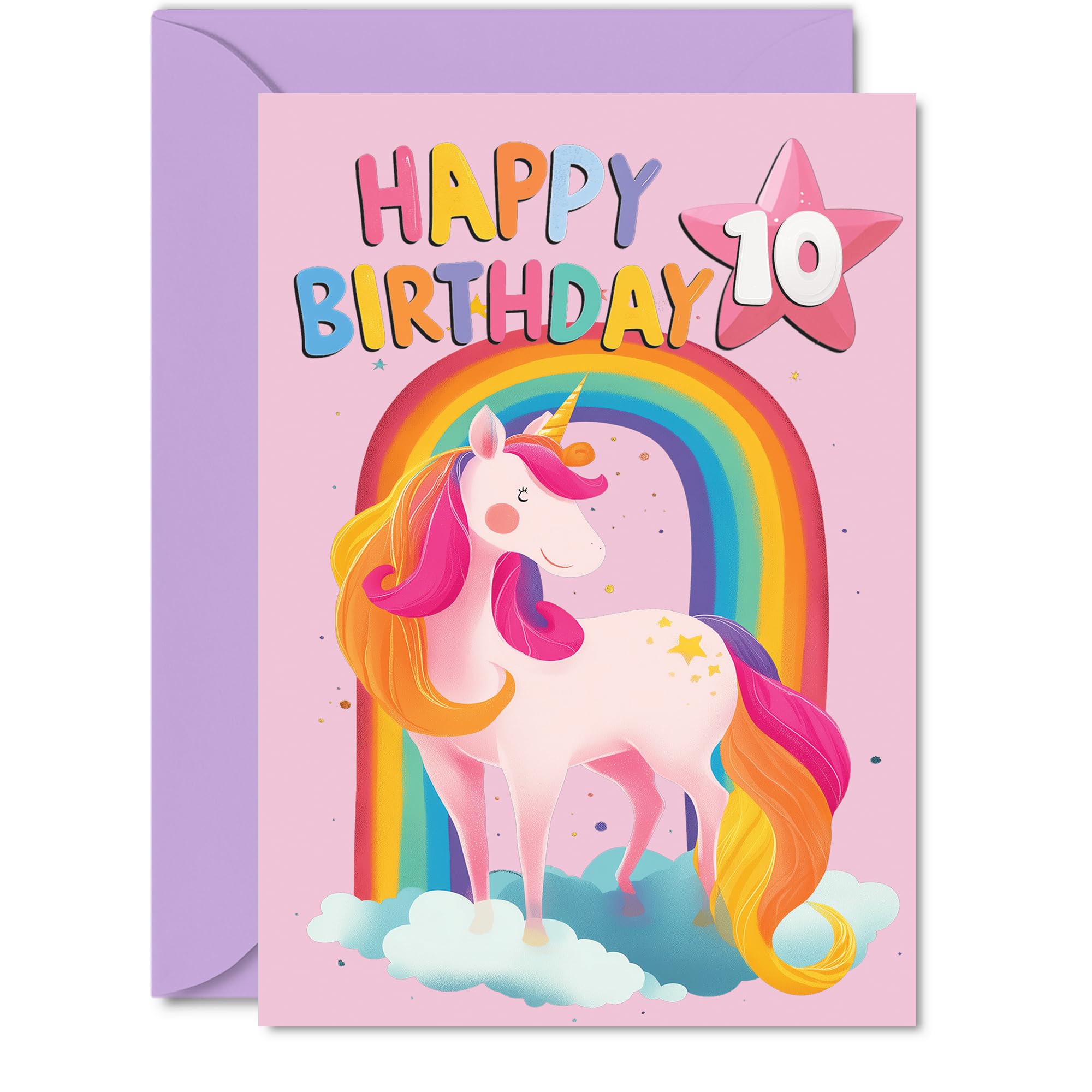 10th Birthday Cards for Girls and Boys, Rainbow Unicorn