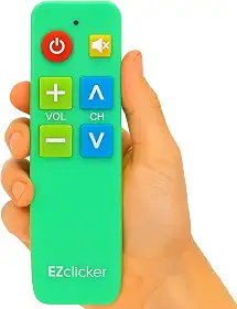 EZclicker Controle remoto de TV Plus para idosos (verde) botão grande extra simples, funciona com as principais marcas de TV (2 pilhas AAA não incluídas)