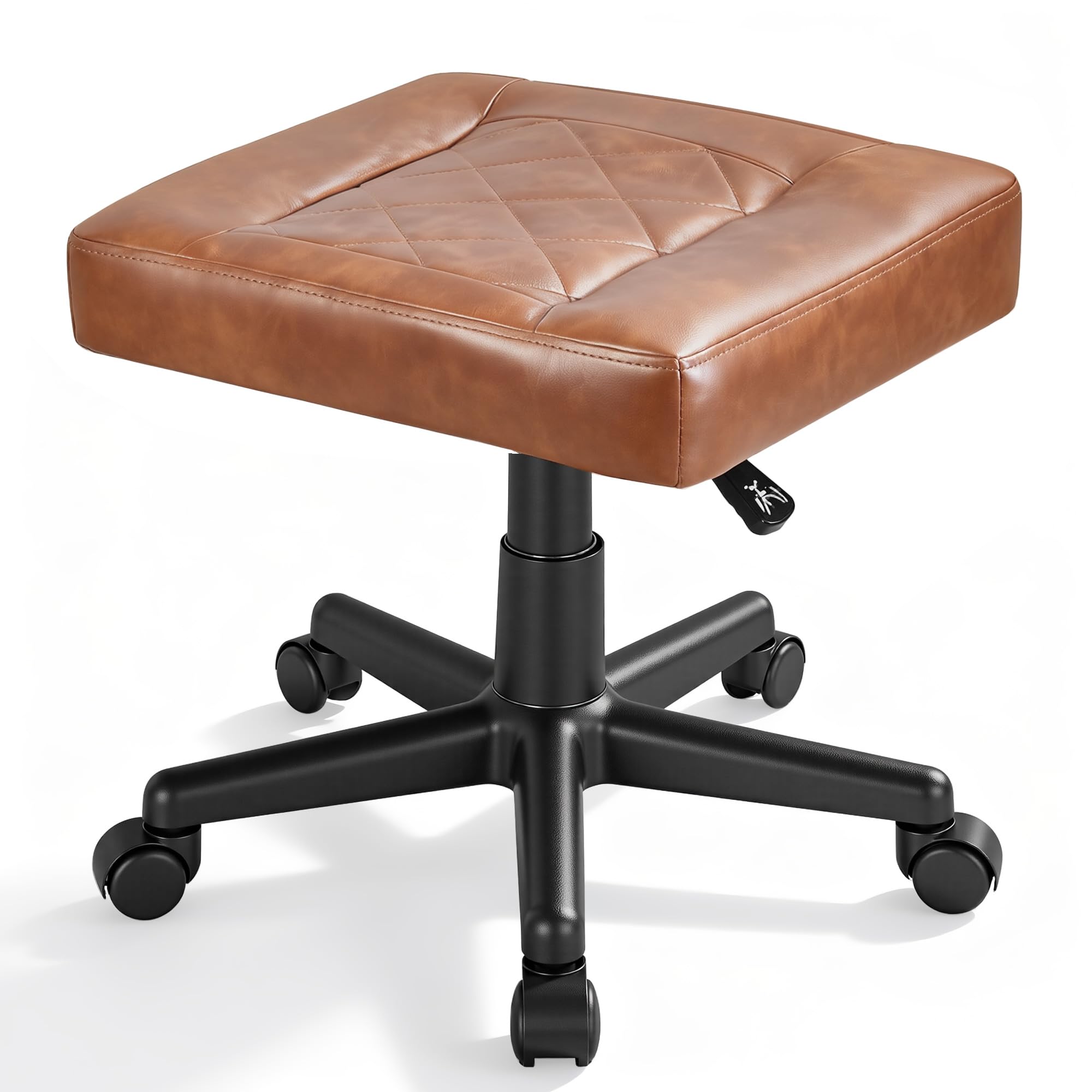 VECELO Under Desk Footrest, PU Ergonomic Foot Rest with Wheels, Comfort Padding, Height Adjustable for Relieving Leg Pain, Stiffness, and etc, Brown