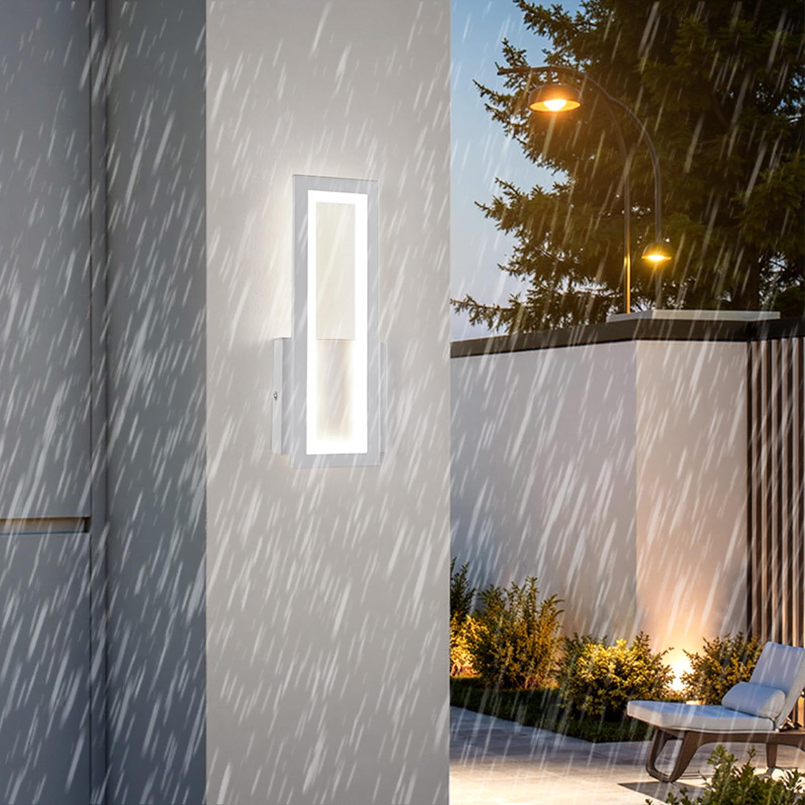 HELCEKOU Modern LED Wall Light Outdoor IP65 Waterproof Lamp Acrylic Iron Rectangular Design Sconce Minimalist Villa Decorative 3000K/4000K/6000K for Gardens Courtyard