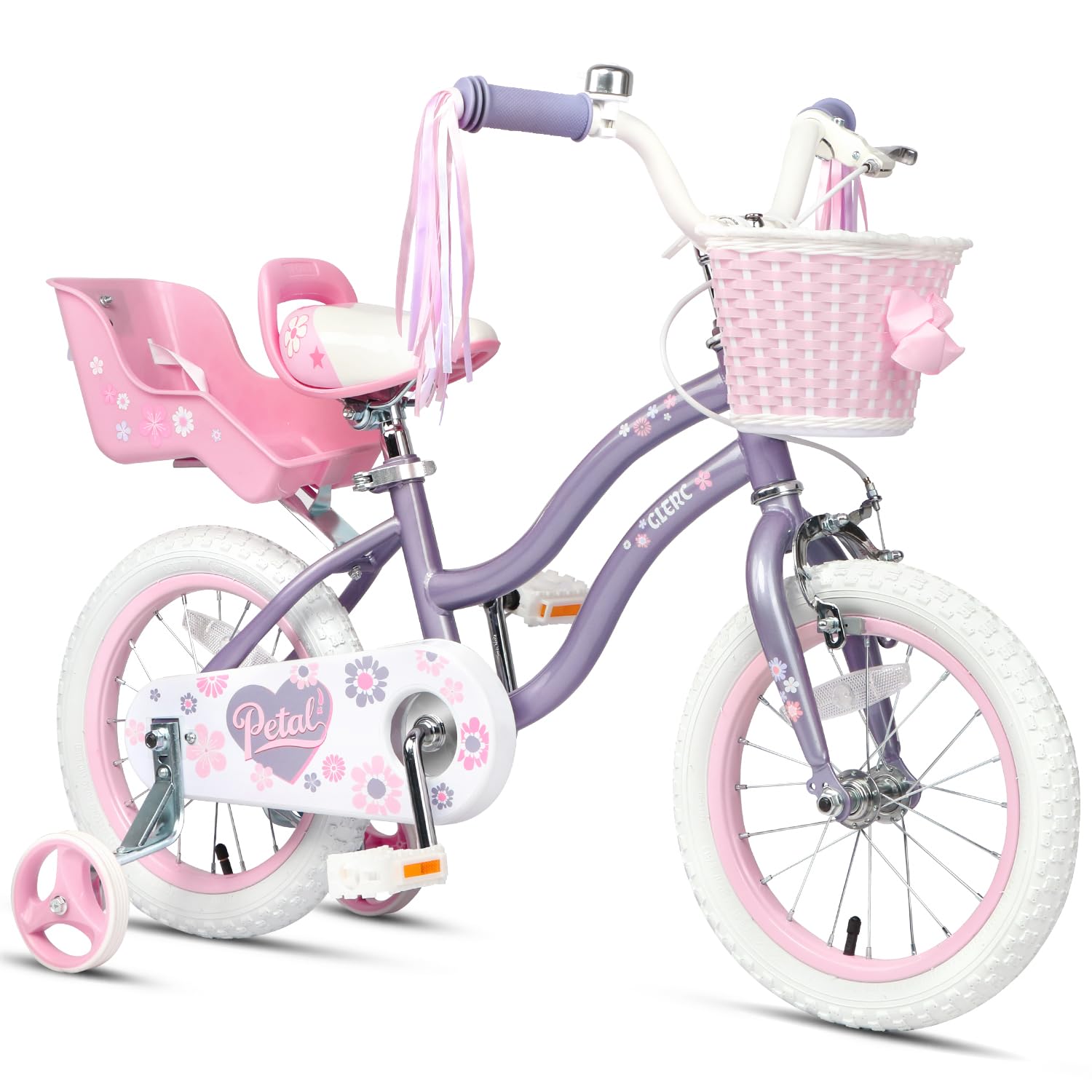 Glerc Petal Girls Bike 12-18 Inch for Ages 2-9, Kids Bike with Training Wheels, Basket &amp; Streamers, Princess Style Kids Bicycle, for Girls