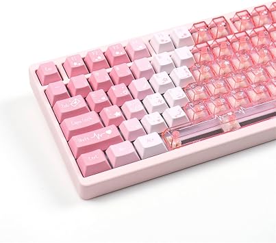 Transparent Gradient Keycaps,Cherry Profile Clear PBT+PC Keycaps Shine Through 150 Keys Full Size Key Cap Set for Cherry MX Switches Mechanical Gaming Keyboard DIY Strawberry-Pink