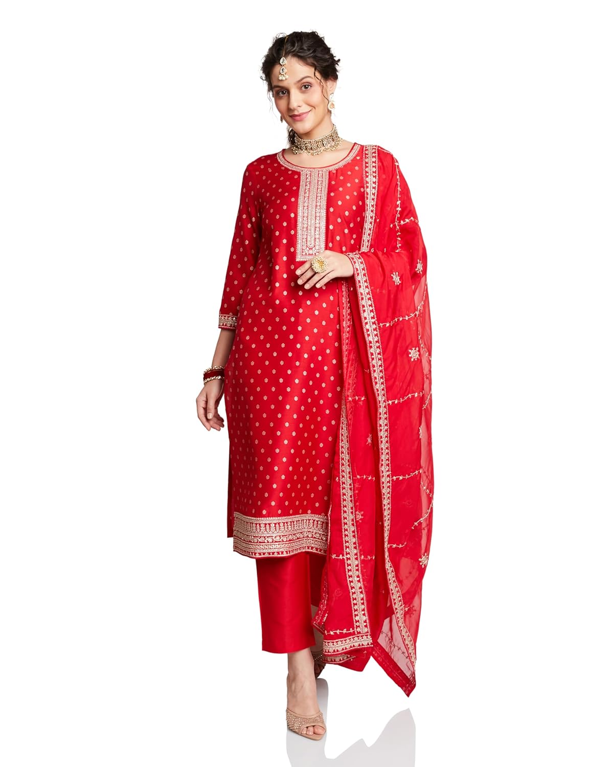 Amazon Brand – Myx Women’s Embroidered Kurta Set with Designer Dupatta (Available in Plus Sizes)