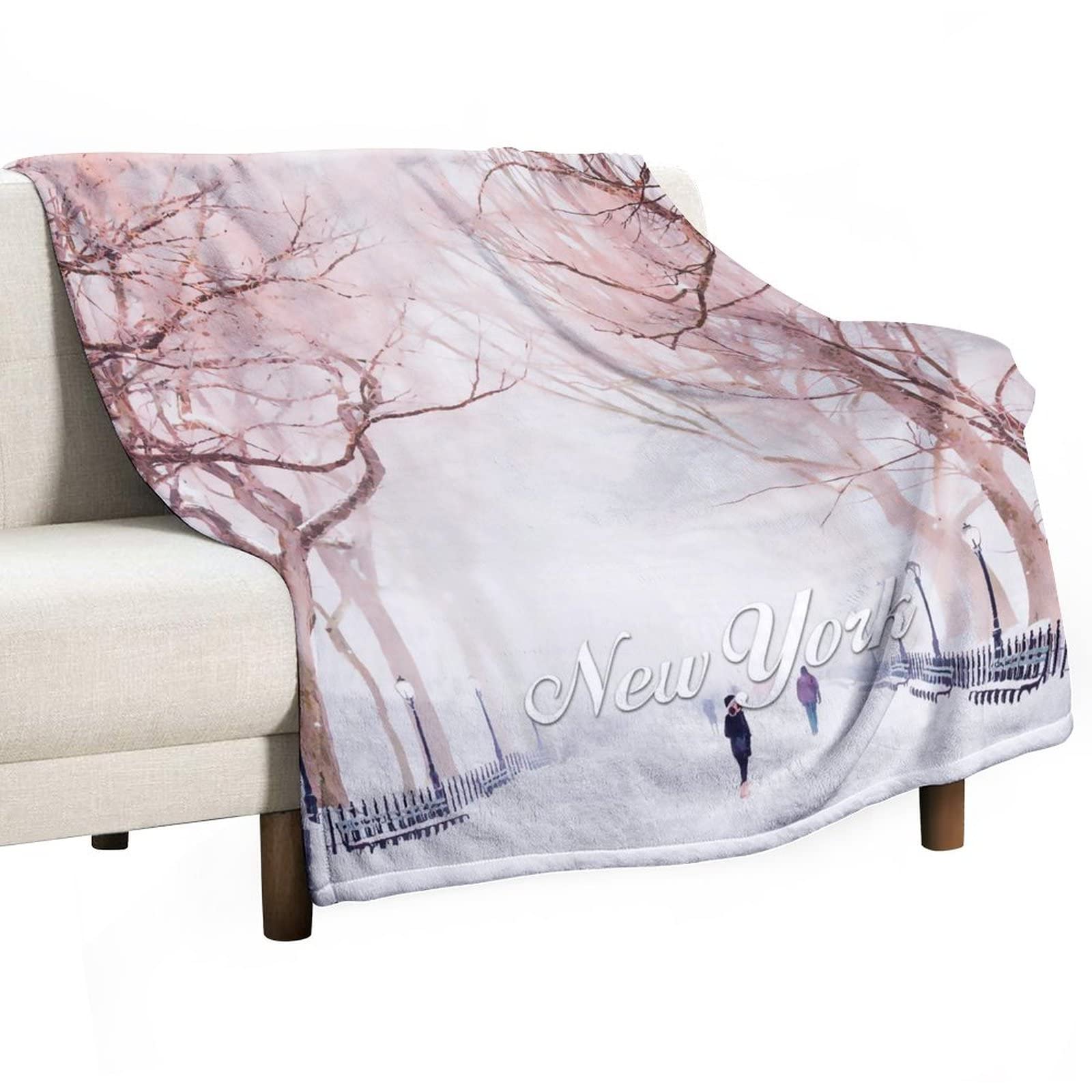 Couverture flanelle lit et canapé New York, plaid duveteux double face 130x150