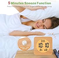 Vista 3 de Plumeet Reloj Despertador Digital de Madera para Dormitorios, Reloj Despertador de Madera de 4'' a Batería con Repetición y Luz Nocturna, Reloj