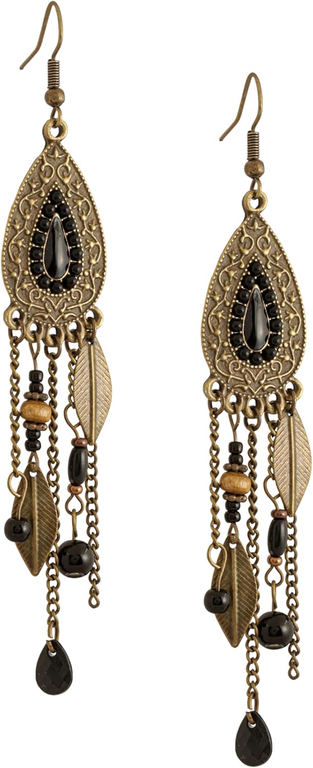 Bohemian style dream catcher earrings with leaf and feather charms