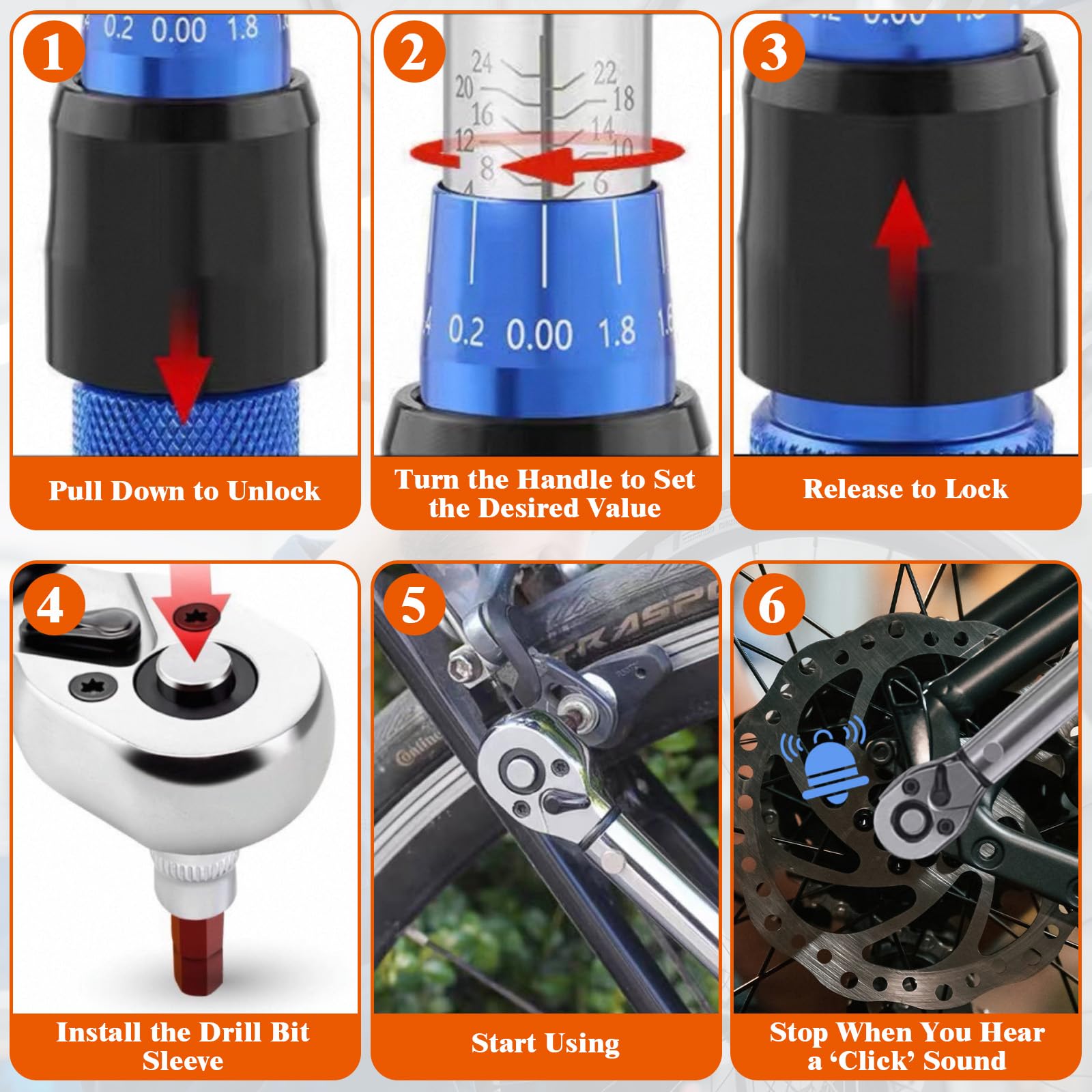 Clé Dynamométrique 1/4'', 2-24Nm, Précision ±3% avec 72 Dents, Clef Dynamometrique Réversible, Clés Dynamométriques avec Barre D'extension 100mm, Kit D'entretien pour Vélo, Moto et Voiture