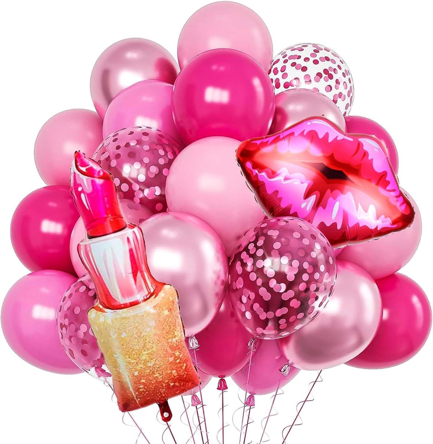 27pcs Girl Makeup Birthday Theme Party Decorations Lipstick Lip Foil Balloons Chrome Balloons pack For Girls (Pack of 27, Multicolor)