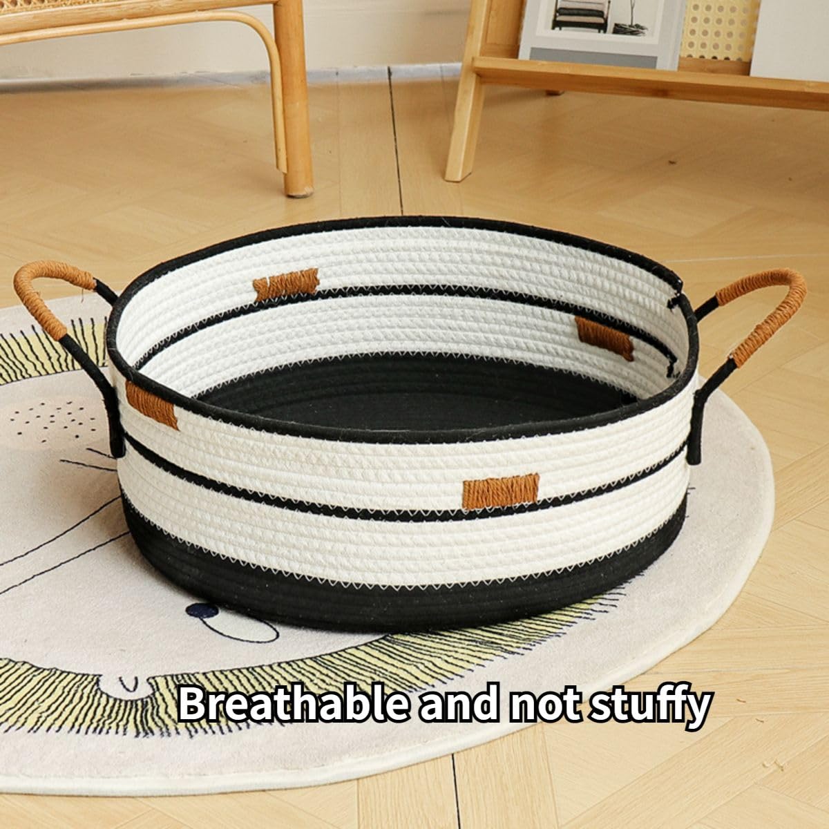 Petlex Round Cat Basket Bed - Cotton Rope Woven Nest With Toy Ball For Indoor Cats (S/M/L)