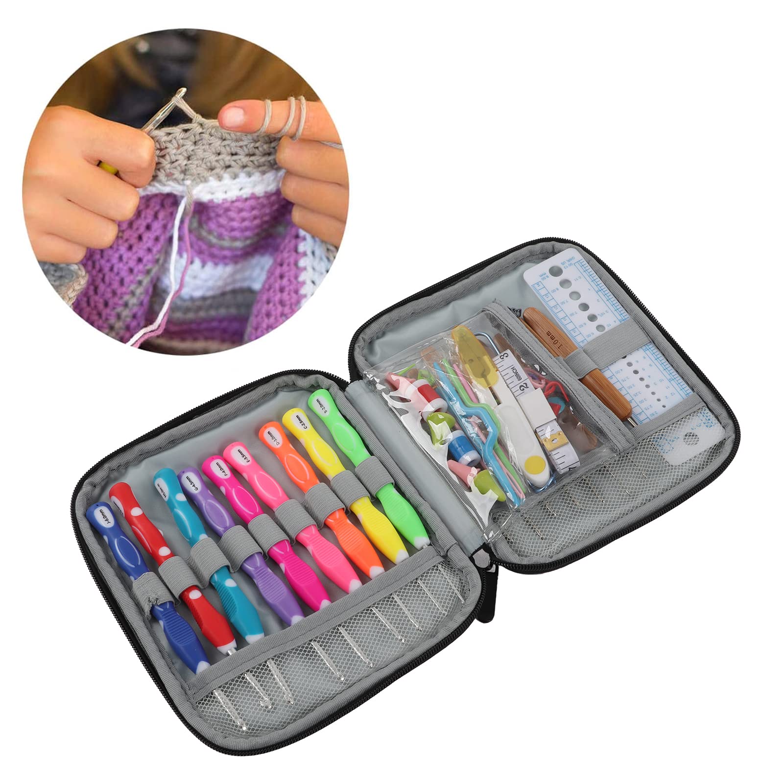 Häkelnadel-Set in mehreren Größen, weiche, ergonomische Griffe, buntes Aluminium-Häkelset mit Aufbewahrungstasche für Decken, Mützen, Schals – DIY-Bastelprojekte