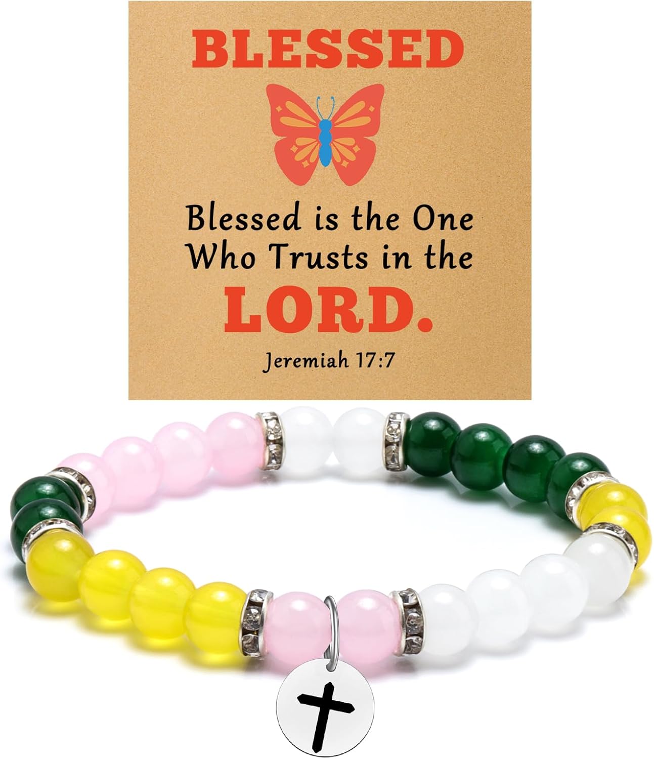 Christian Gifts for Women Religious Cross Bracelet Jewelry Faith Confirmation Baptism First Communion Catholic Christmas Birthday Gifts for Women Sister Daughter Her Beaded Bracelet with Card