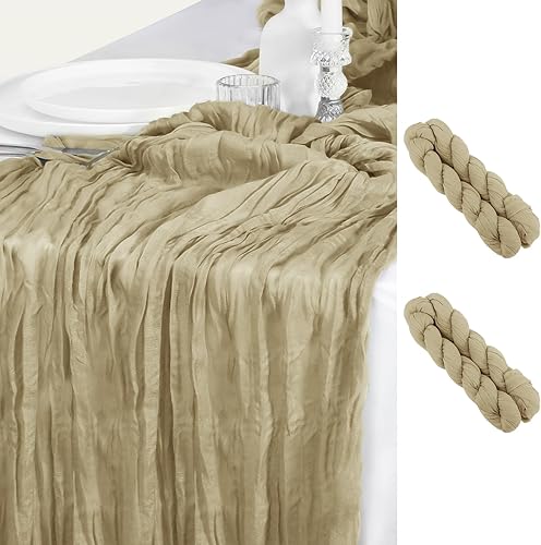 RUCKAE - Paquete de 2 caminos de mesa de gasa para Navidad boda despedida de soltera baby shower fiesta de cumpleaños beige
