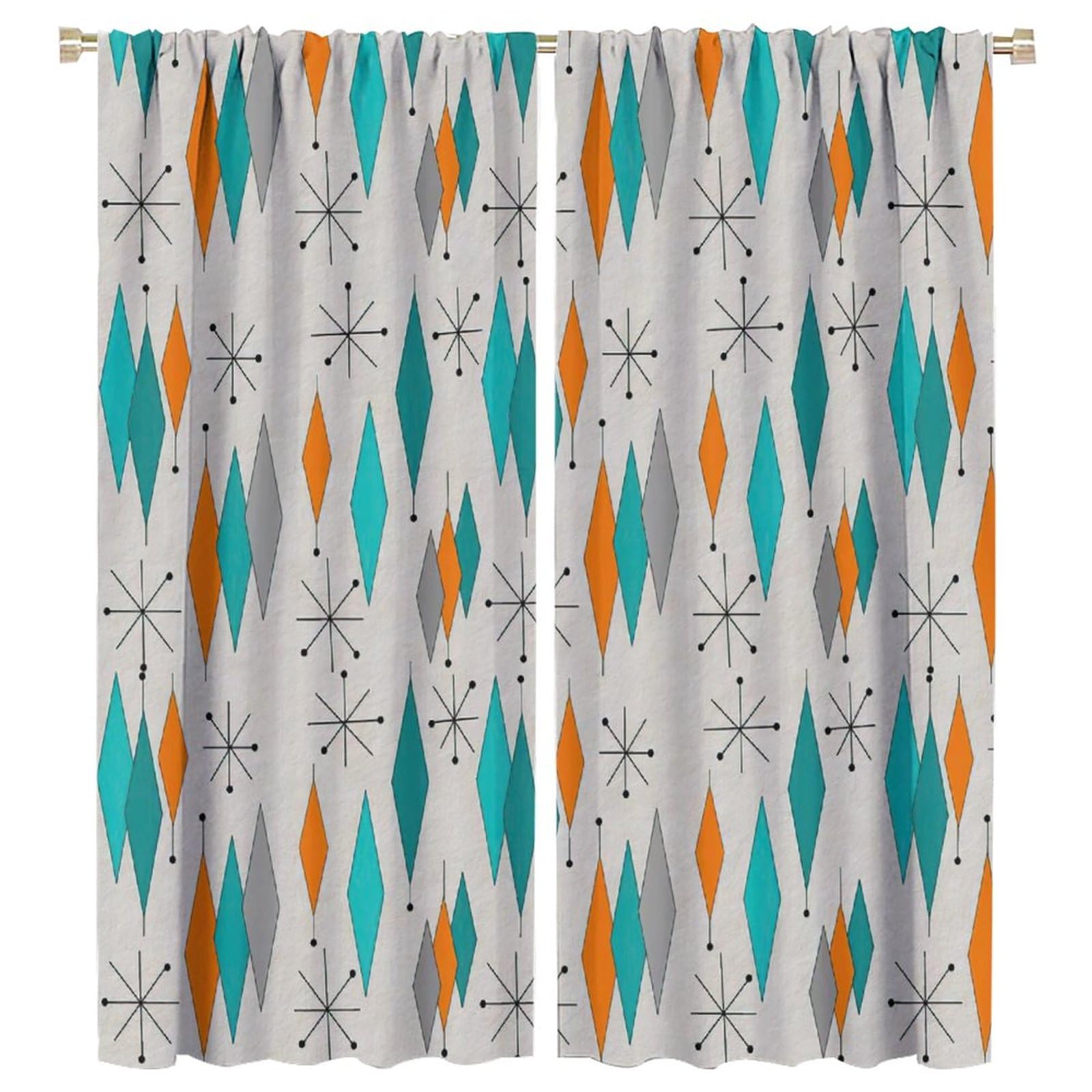 Europen Modern Mid Century Blackout Curtains - Abstract Background Mid Century Colorful Diamond Print for Home Kitchen Restaurant Decoration Window Drapes 2 Panels 55x63in
