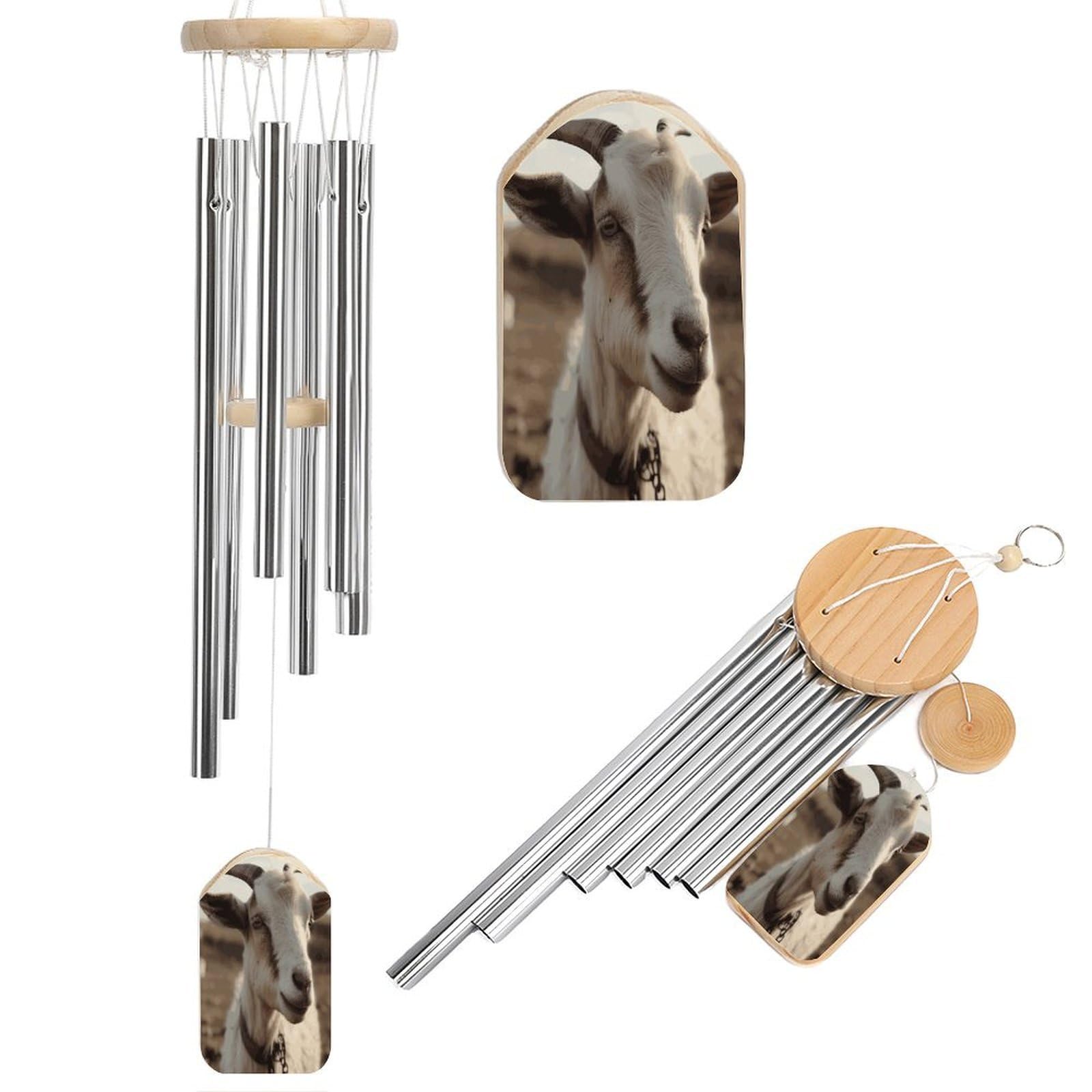 Fekiloot Style Goat On Hillside Tone Wind Chimes For Outside,Wind Bell With 6 Aluminum Alloy Tubes,Sympathy Wind Chime For Yard/Garden/Patio Decor